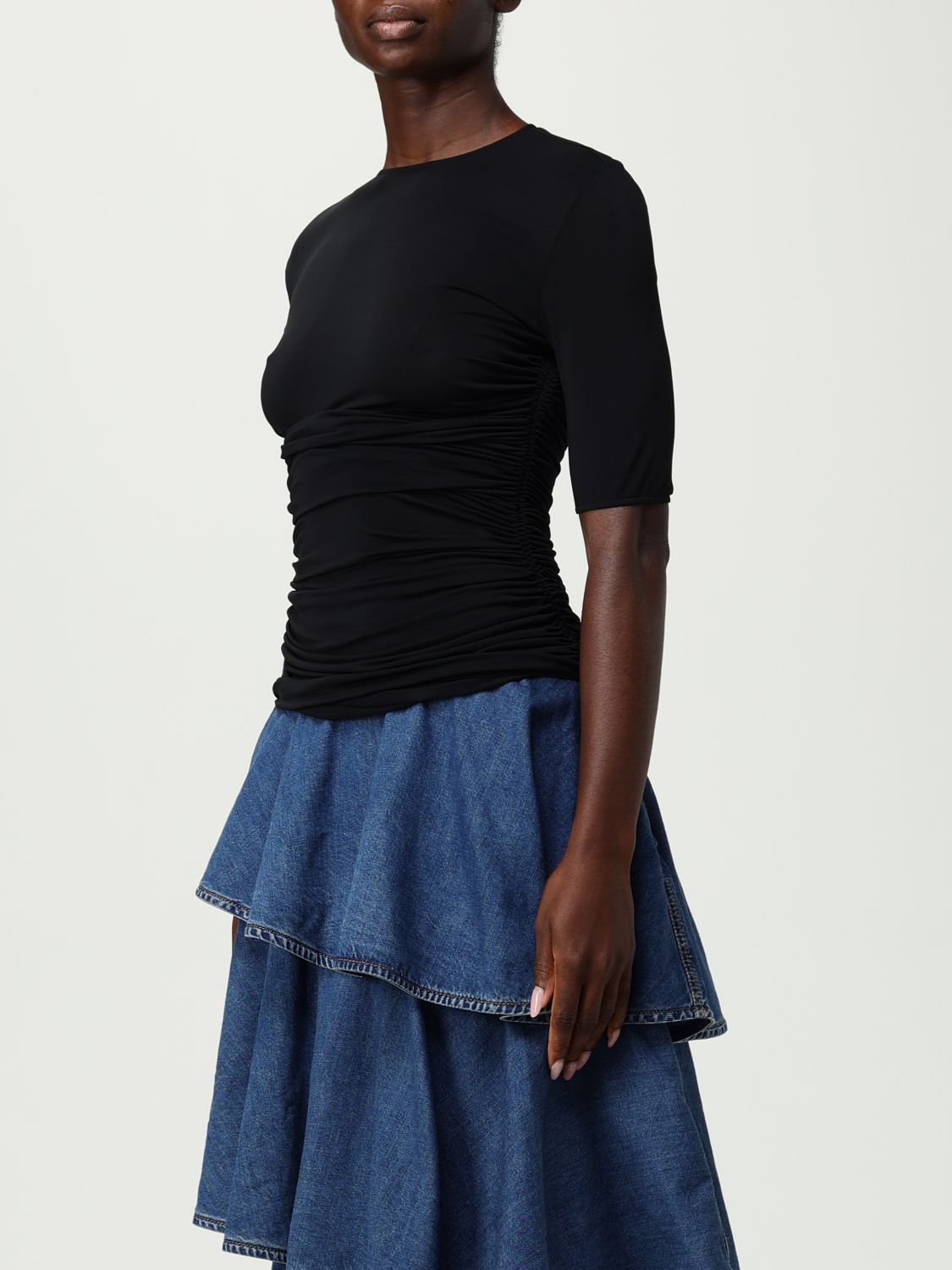 Alai�A Women Slim Fit Ruched T-Shirt Alaia In Stretch Jersey With Crew Neck ALAIA