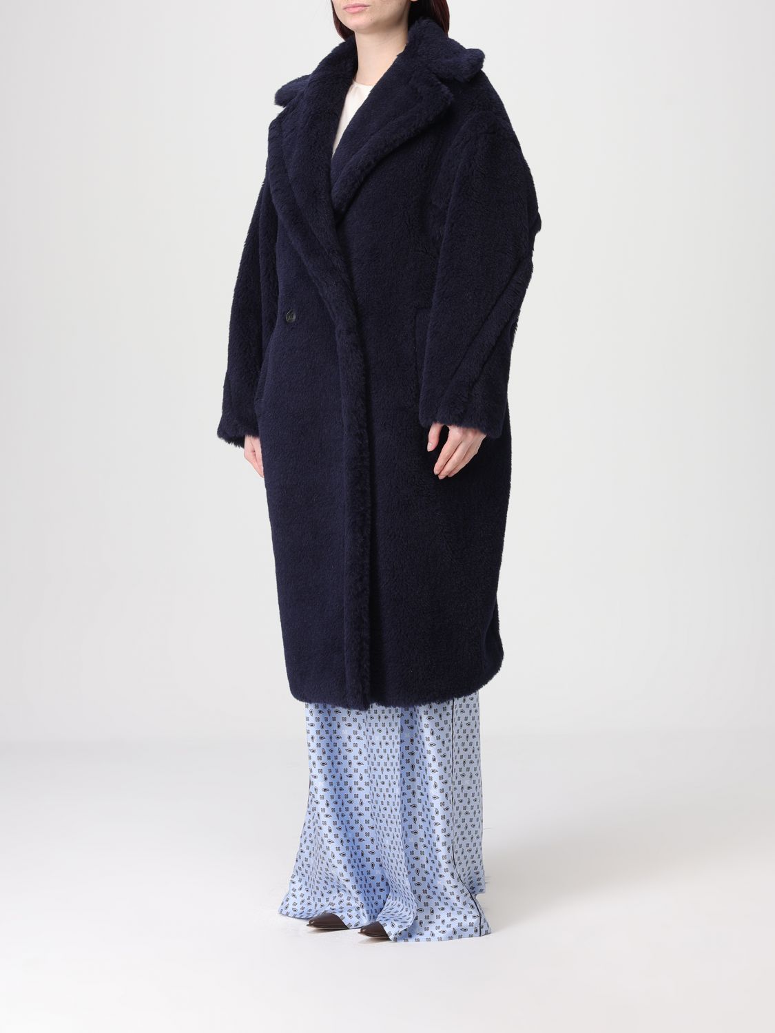 Max Mara Fur Coat Woman Blue MAX MARA
