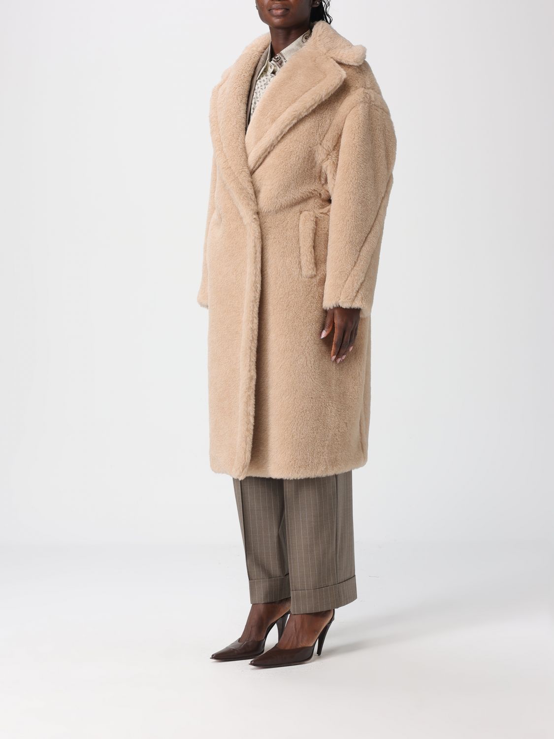Max Mara Fur Coat Woman Beige MAX MARA
