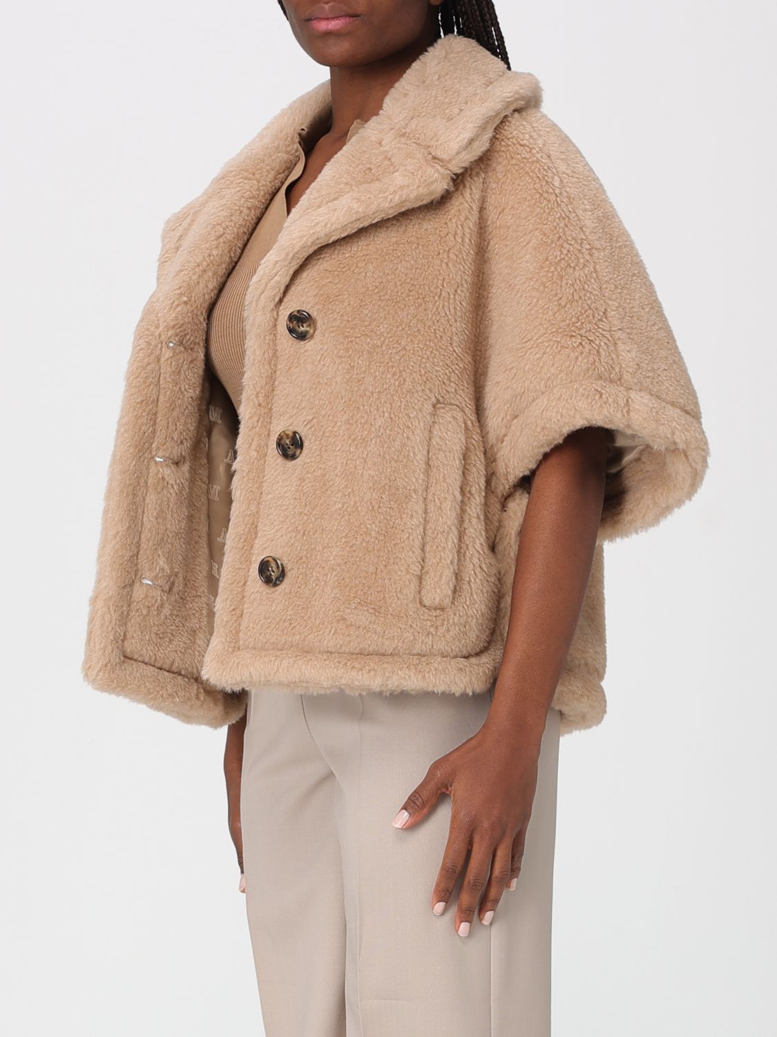 Max Mara Fur Coat Woman Beige MAX MARA