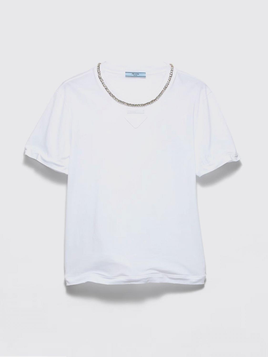 Prada Women Cotton Knit With Jewel Crew Neck Prada PRADA
