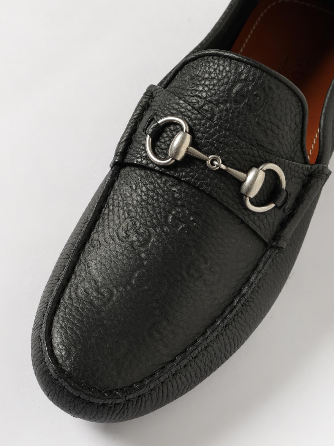 Gucci Men Gucci Driver Loafers In Pebbled Leather With Horsebit And Gg Logo GUCCI