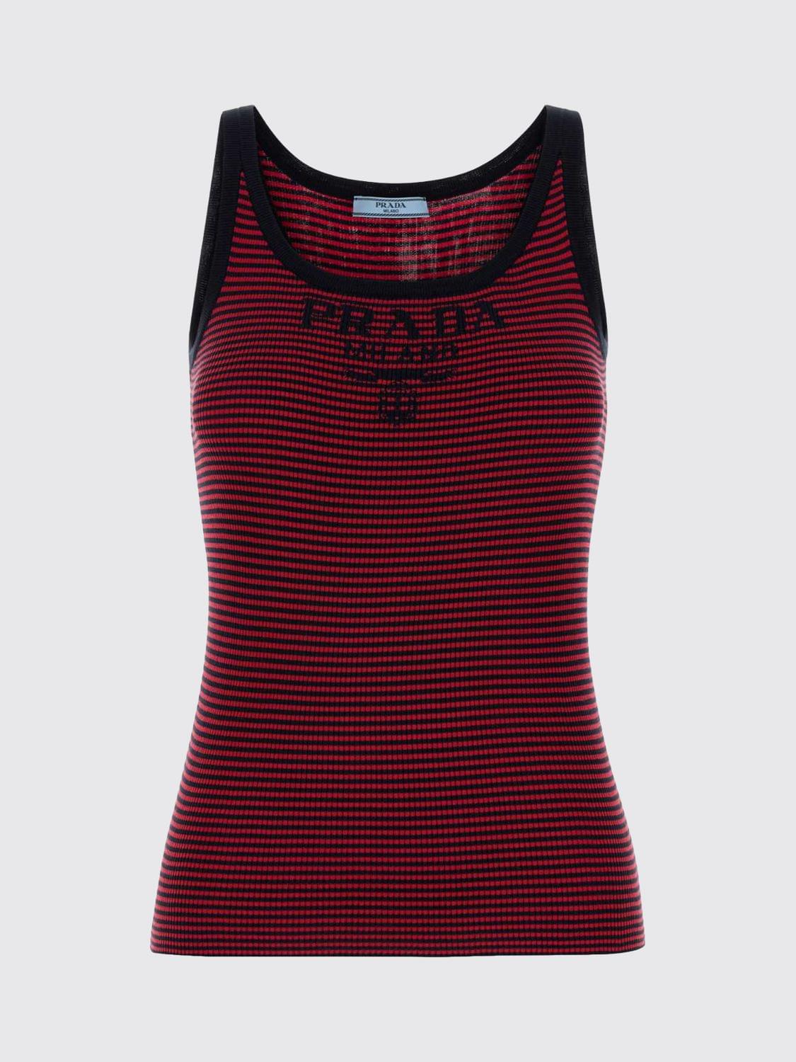 Prada Women Striped Silk Tank Top With Logo Prada PRADA