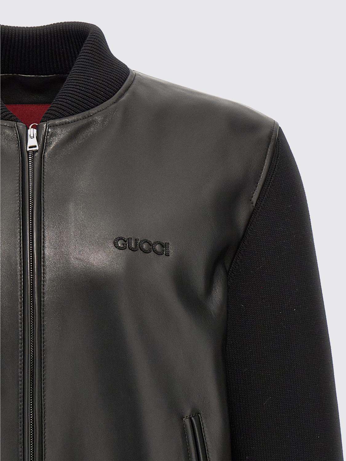 Gucci Men Bomber Gucci In Lamb Nappa And Wool Cotton Knit GUCCI