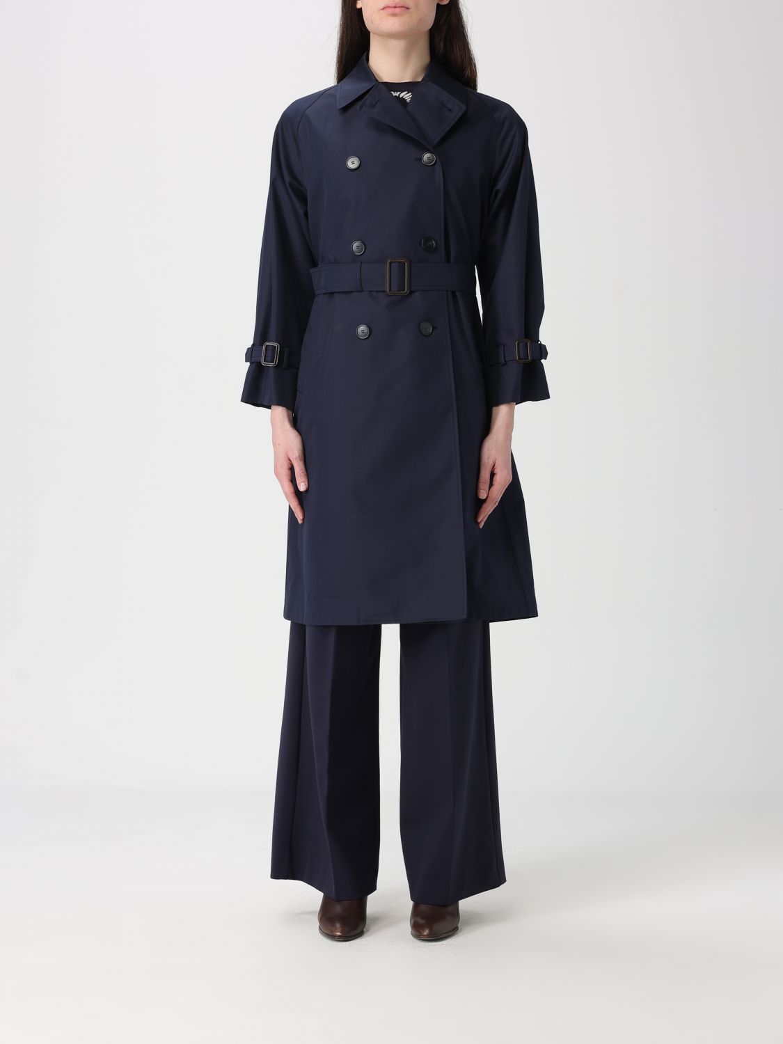 Weekend Max Mara Women Double-Breasted Cotton Gabardine Trench Coat Max Mara WEEKEND MAX MARA