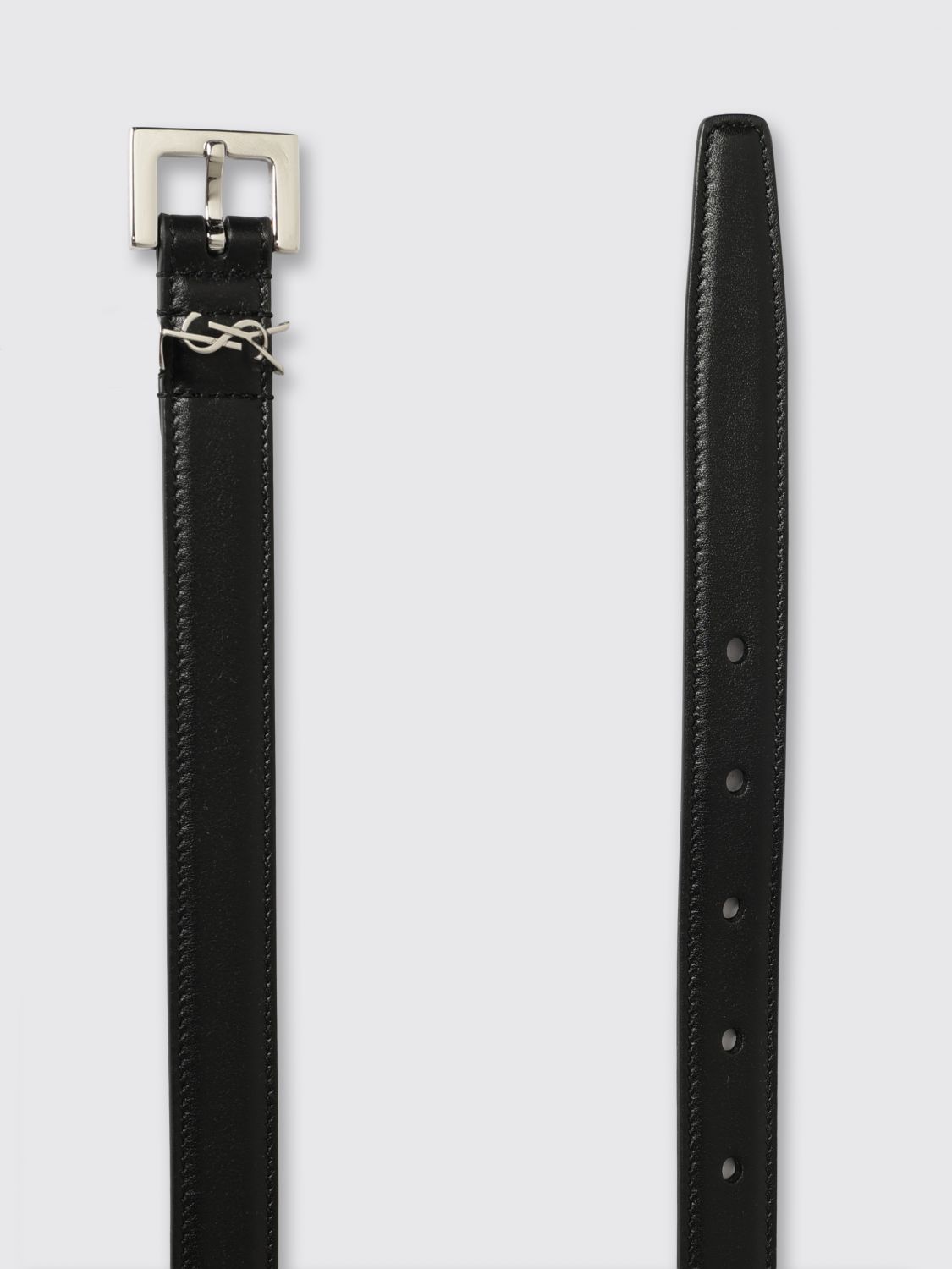 Saint Laurent Women Cassandre Deer Leather Belt Saint Laurent With Ysl Monogram Buckle SAINT LAURENT
