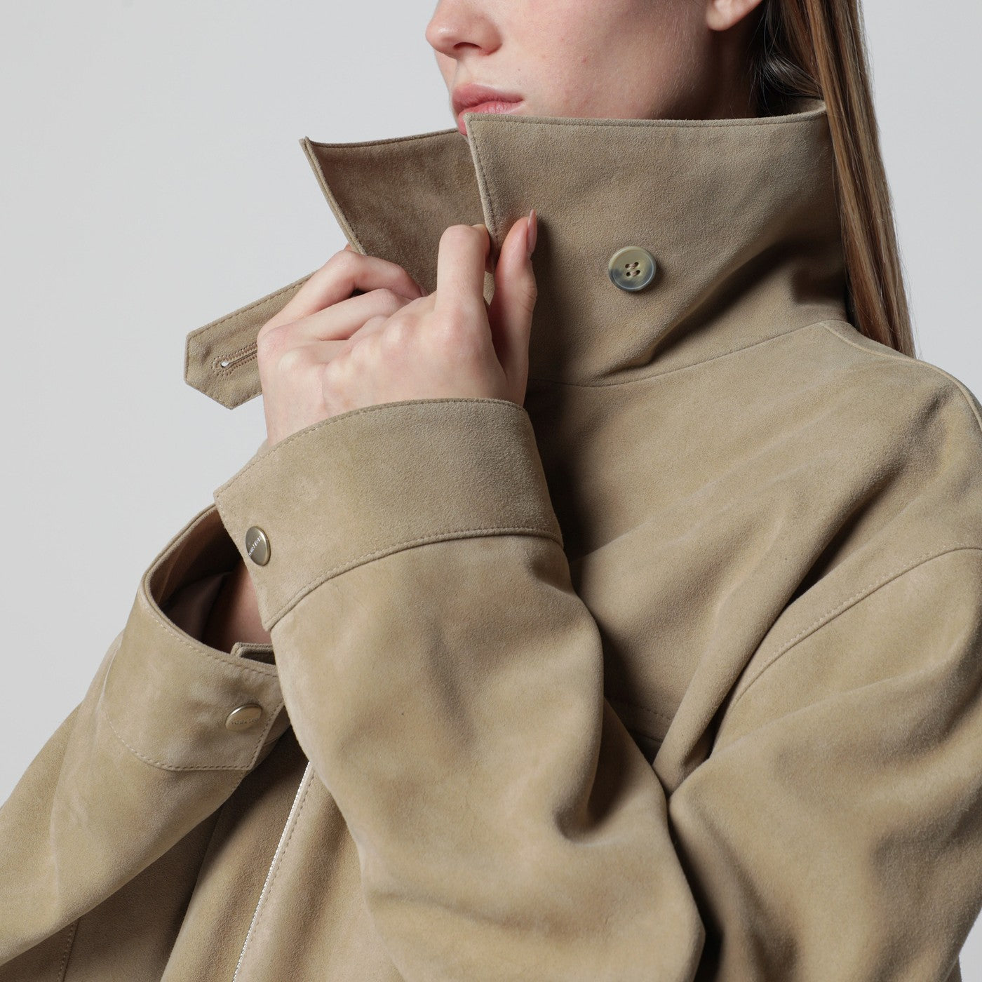 Halfboy Beige Suede Leather Parka Women HALFBOY