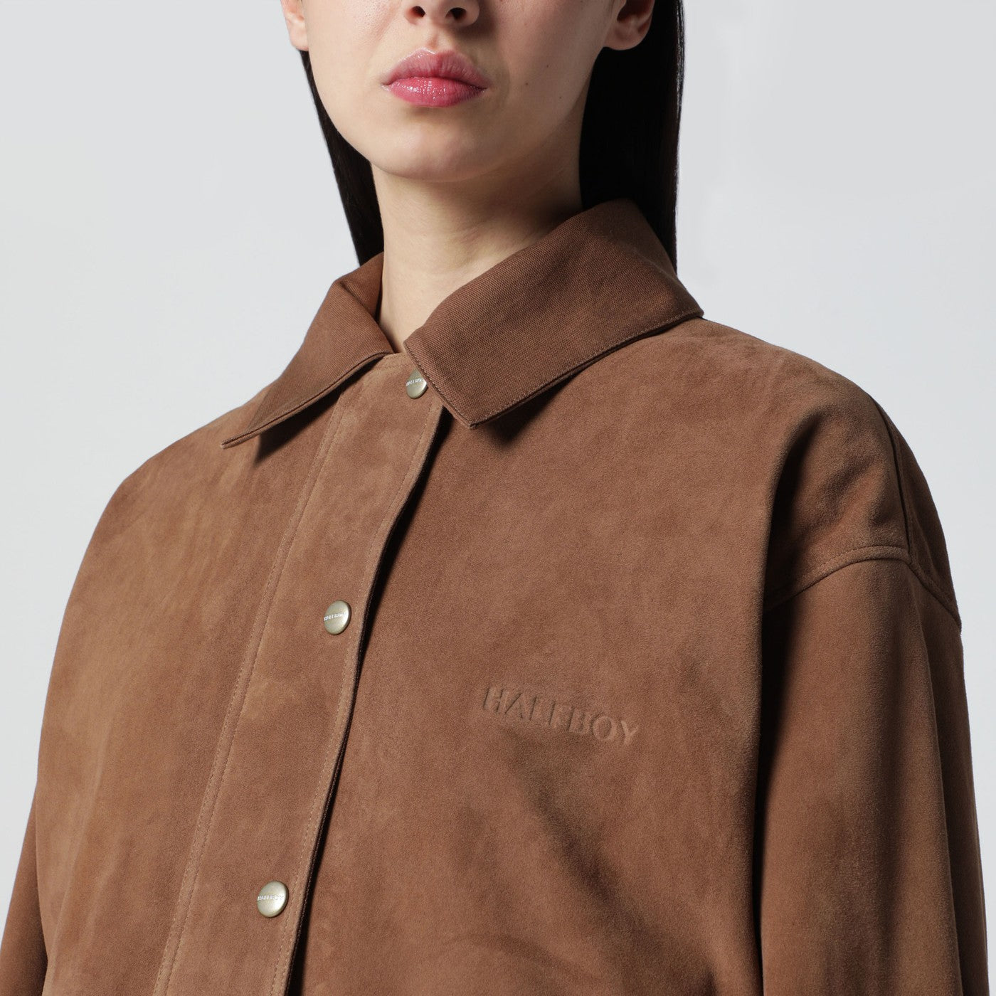 Halfboy Short Mocha Suede Leather Jacket Women HALFBOY