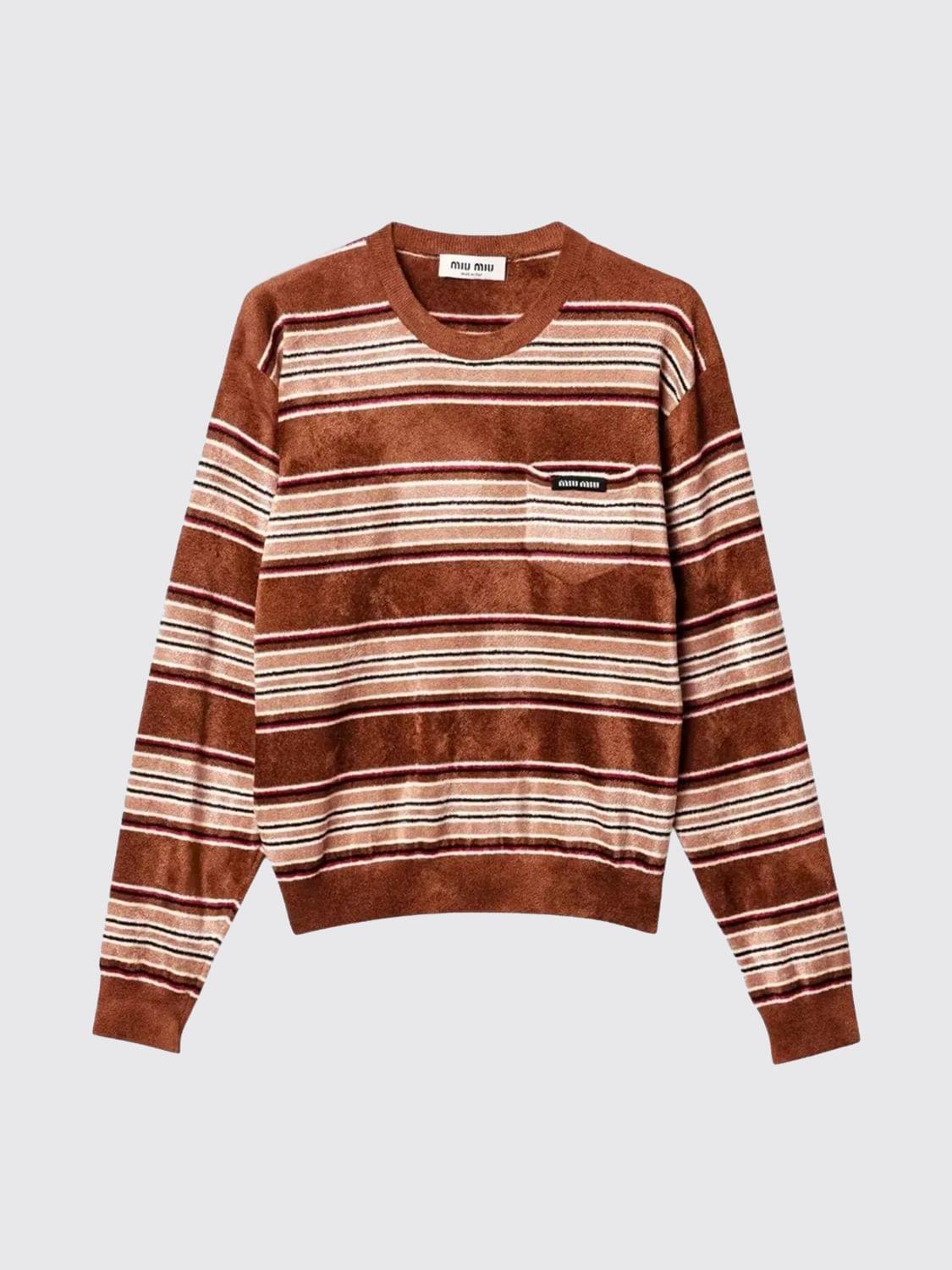Miu Miu Women Miu Miu Women Miu Miu Striped Chenille Crew Neck Pullover MIU MIU