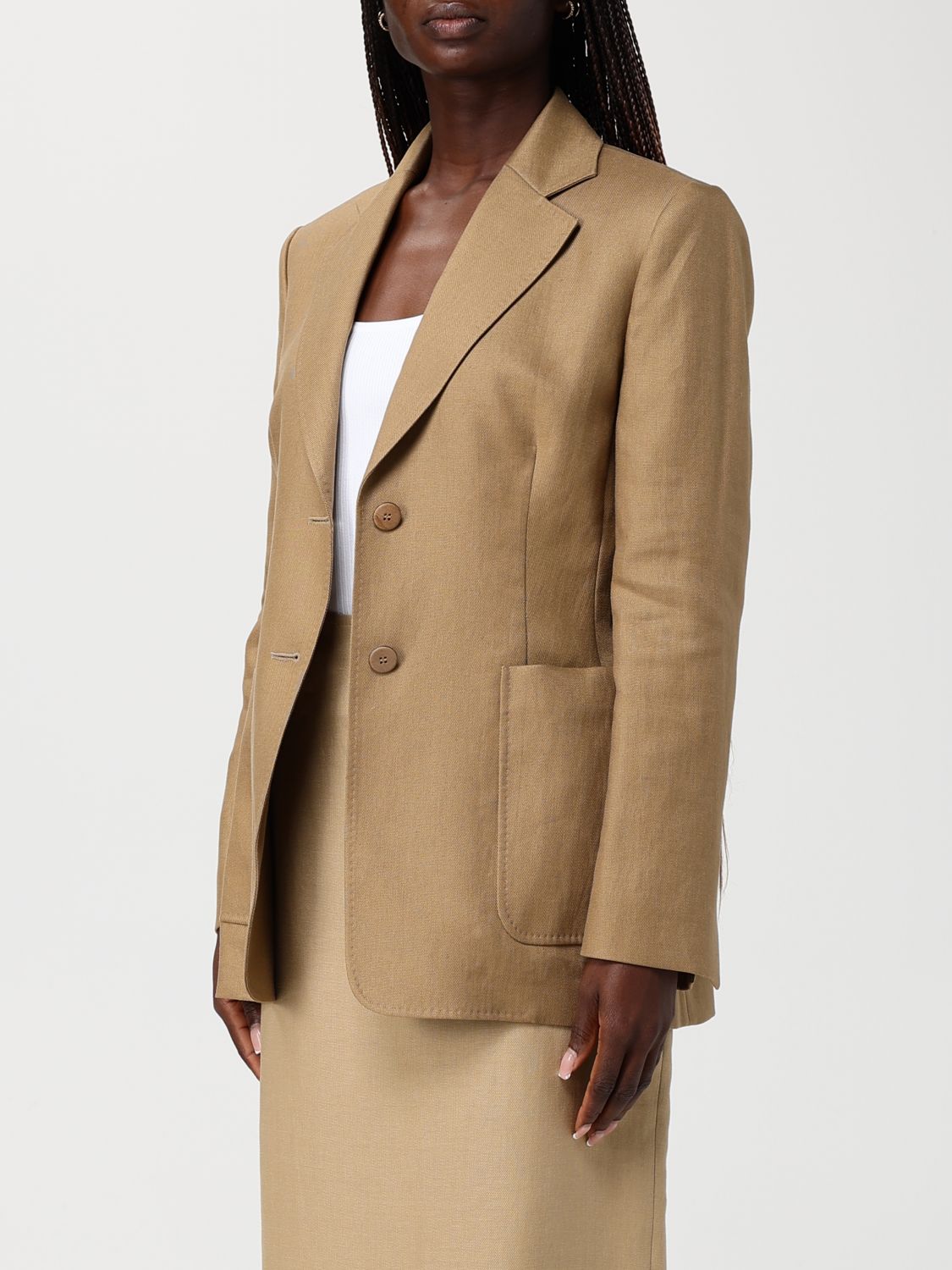 Max Mara Women Max Mara Single-Breasted Camel Drap Blazer MAX MARA