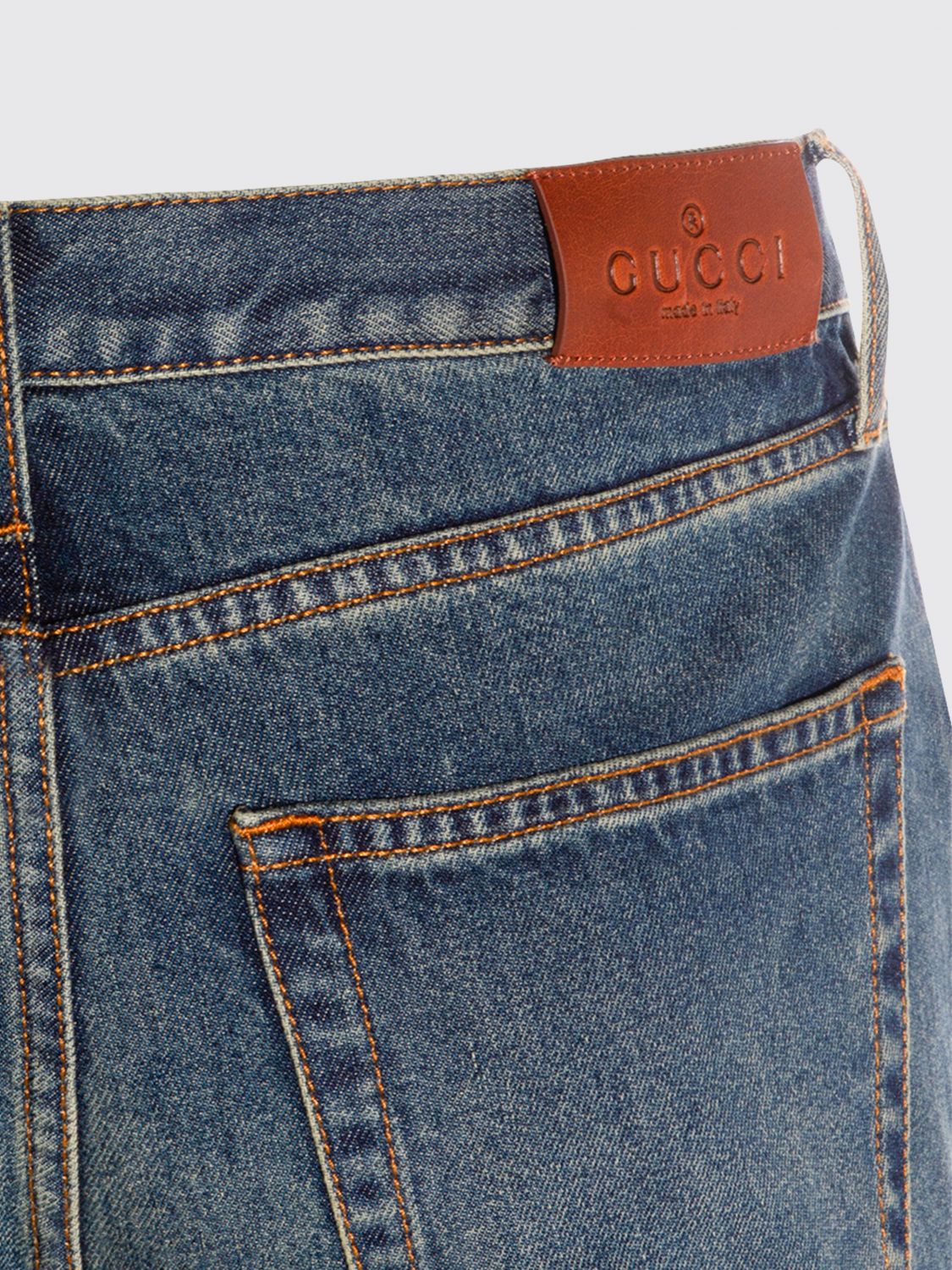 Gucci Men Cotton Denim Wide Leg Jeans With Horsebit Gucci GUCCI