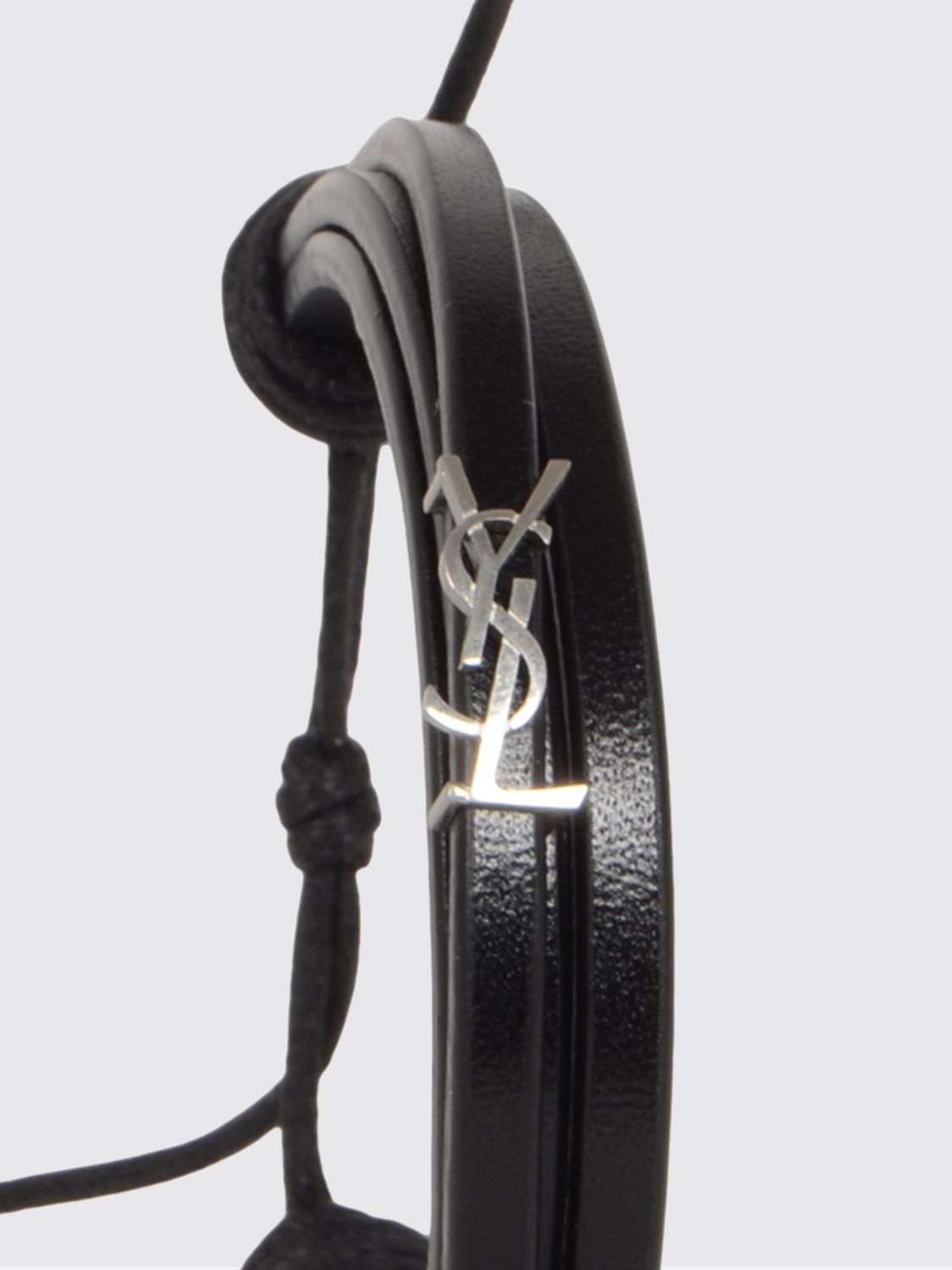 Saint Laurent Men Cassandre Leather And Brass Bracelet Saint Laurent SAINT LAURENT
