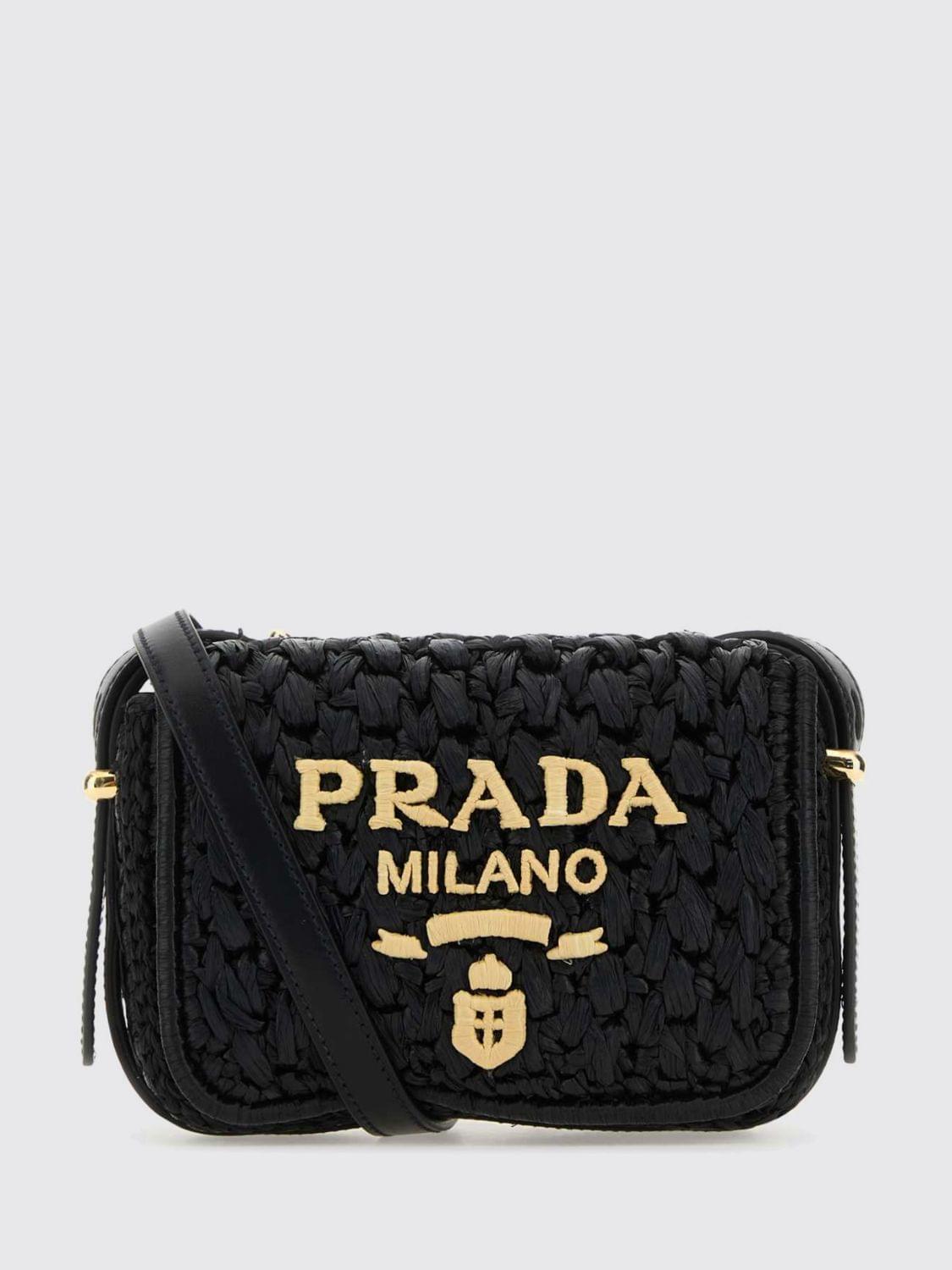 Prada Women Prada Women Prada Mini Raffia Shoulder Bag With Embroidered Logo PRADA