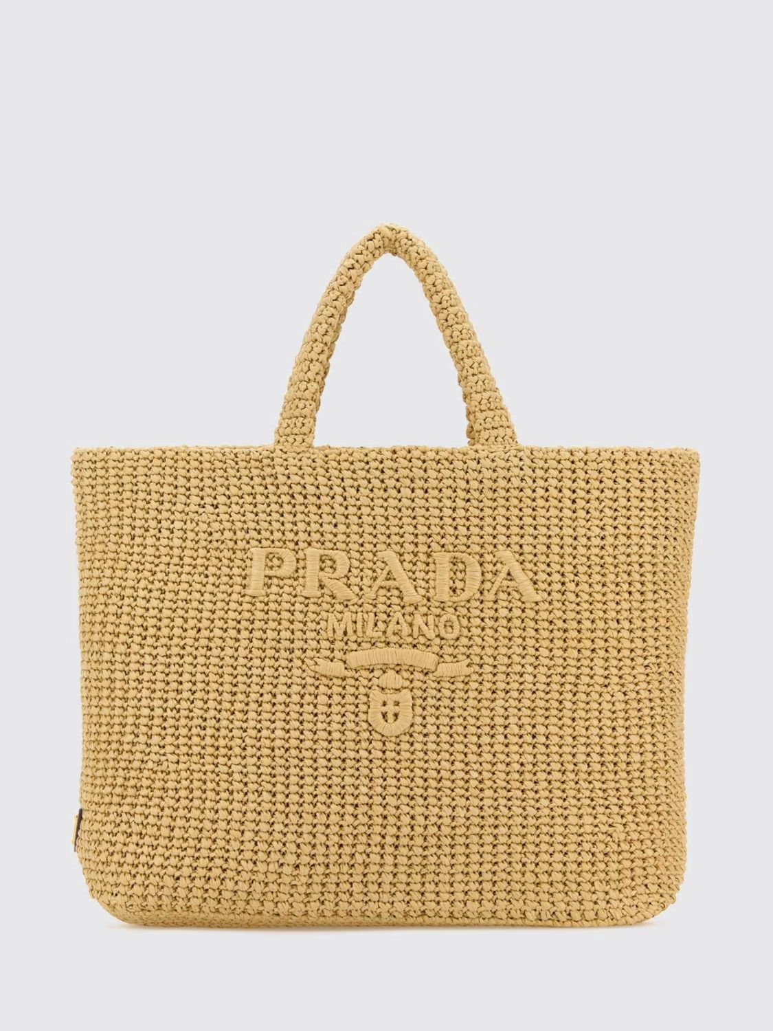 Prada Women Crochet Raffia Bag Prada With Logo.
