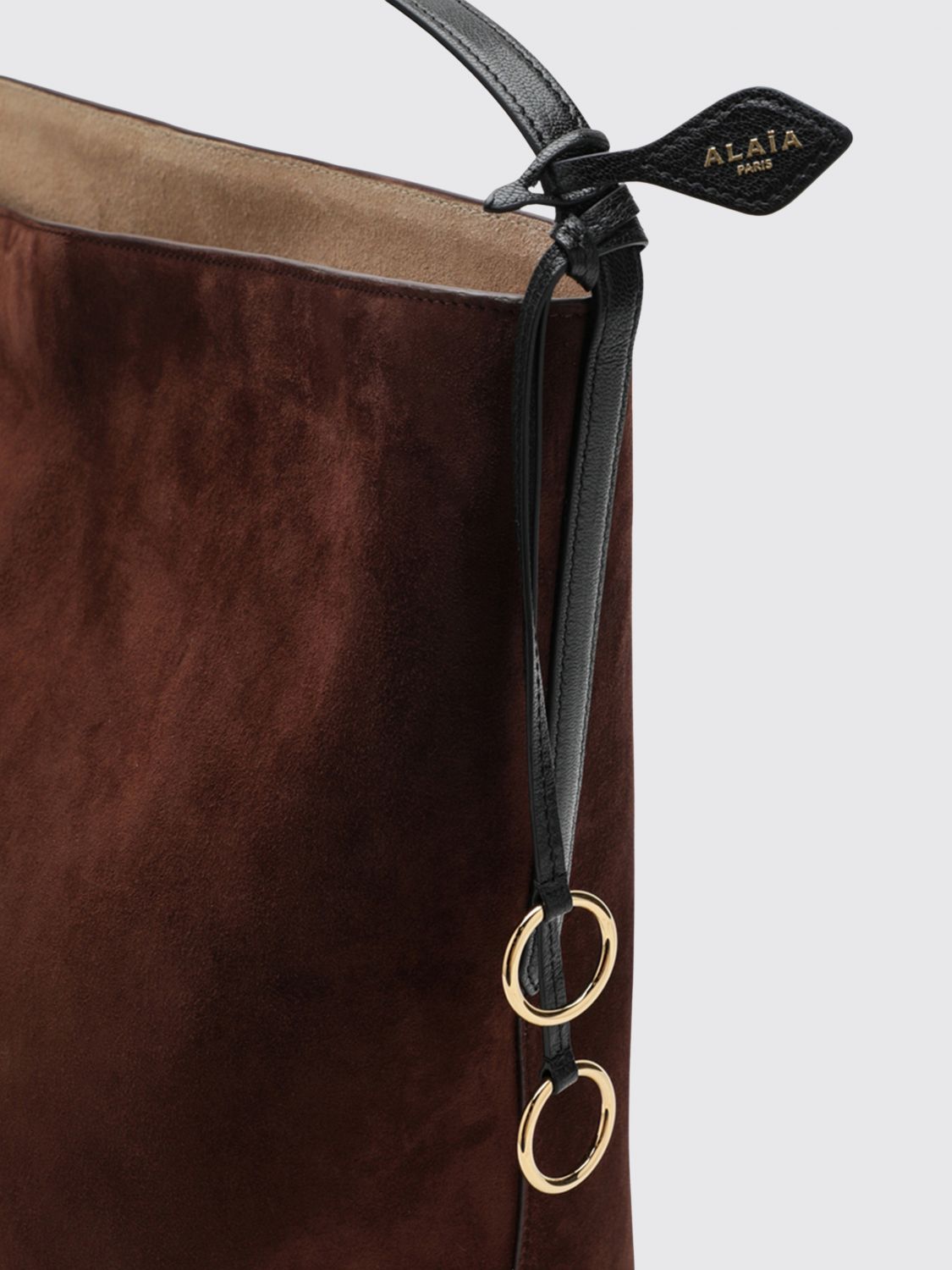 AlaiA Women Alaia Hip Suede Sheepskin Bucket Bag With Logo Charm ALAIA