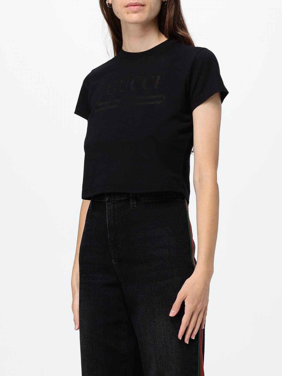 Gucci Women Gucci Cropped Cotton Logo T-Shirt With Slim Fit GUCCI