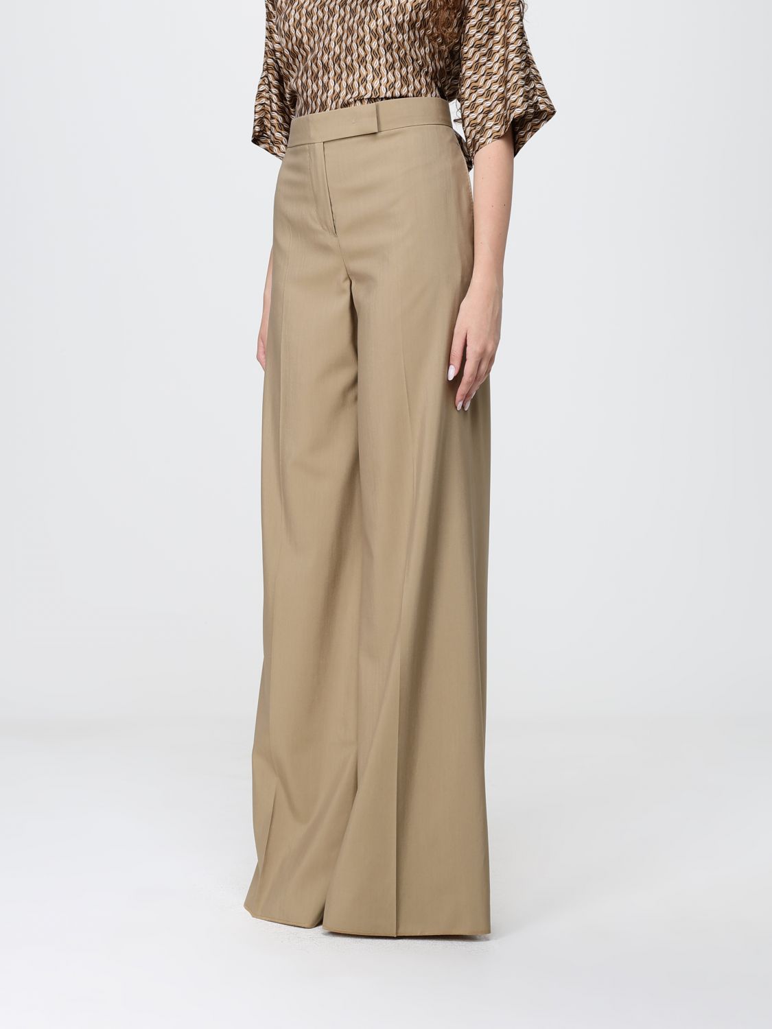 Max Mara Women High-Waisted Silk And Cotton Blend Palazzo Trousers Max Mara MAX MARA