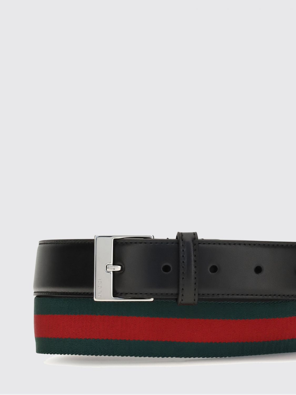 Gucci Men Gucci Adjustable Leather And Technical Fabric Belt With Web Detail GUCCI