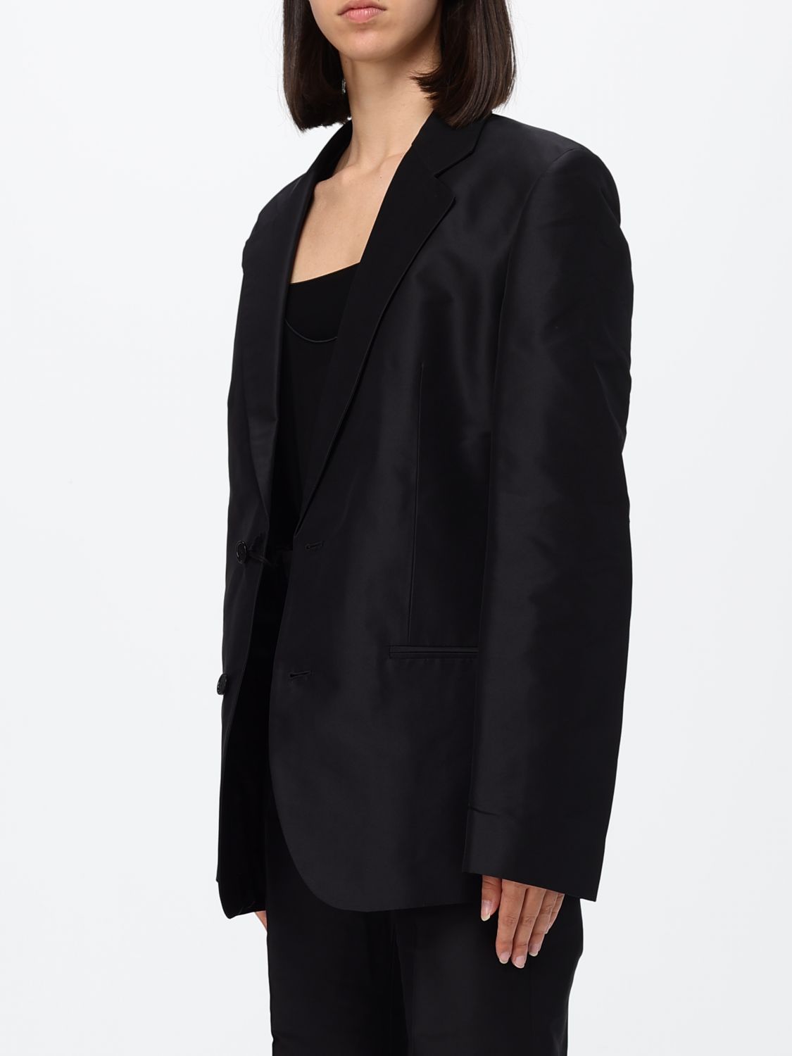Gucci Women Cropped Silk Blazer Gucci With Peak Lapels And Padded Shoulders GUCCI