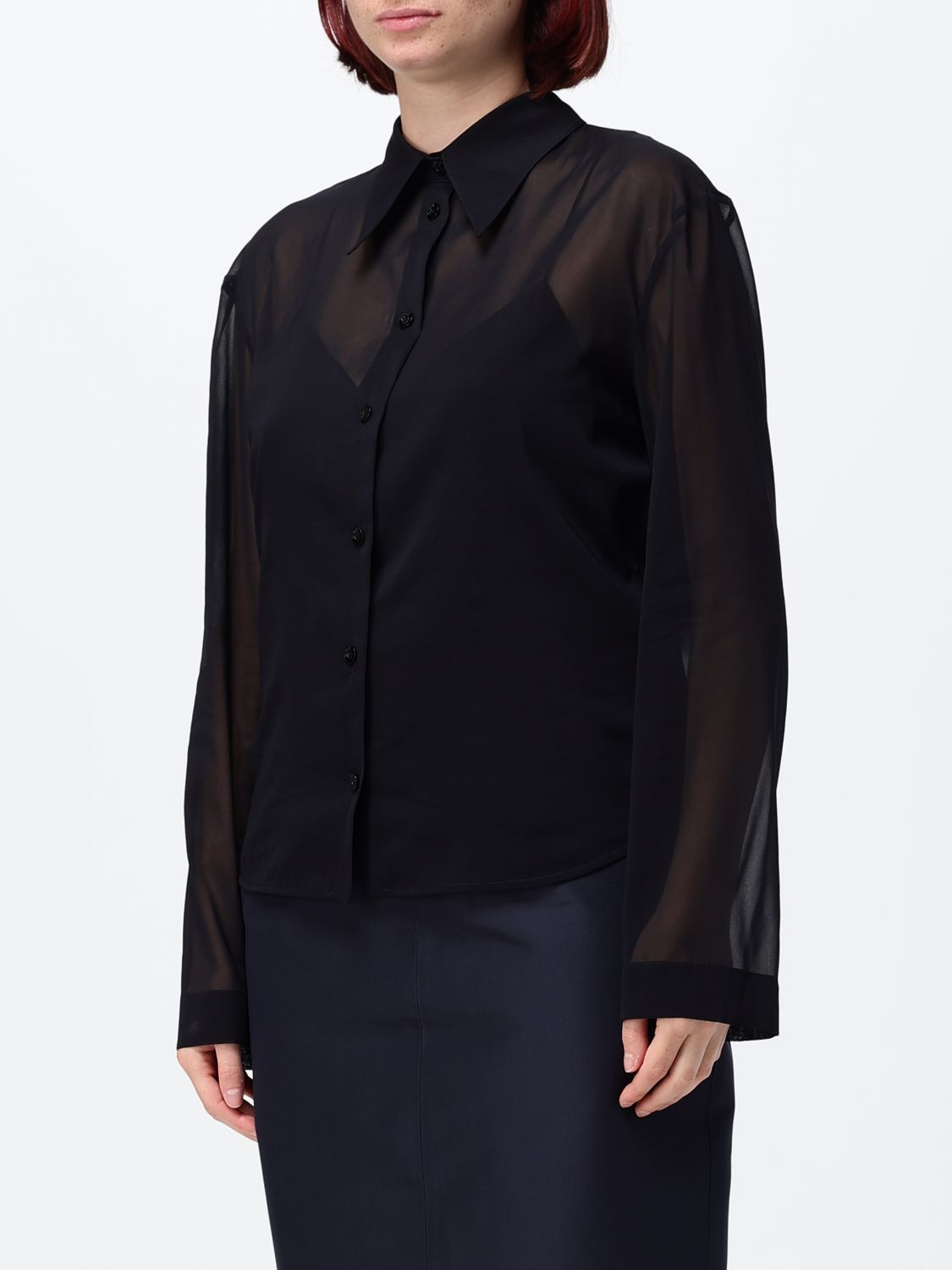 Gucci Women Sheer Silk Chiffon Shirt Gucci With A Classic Collar For Evening Wear GUCCI