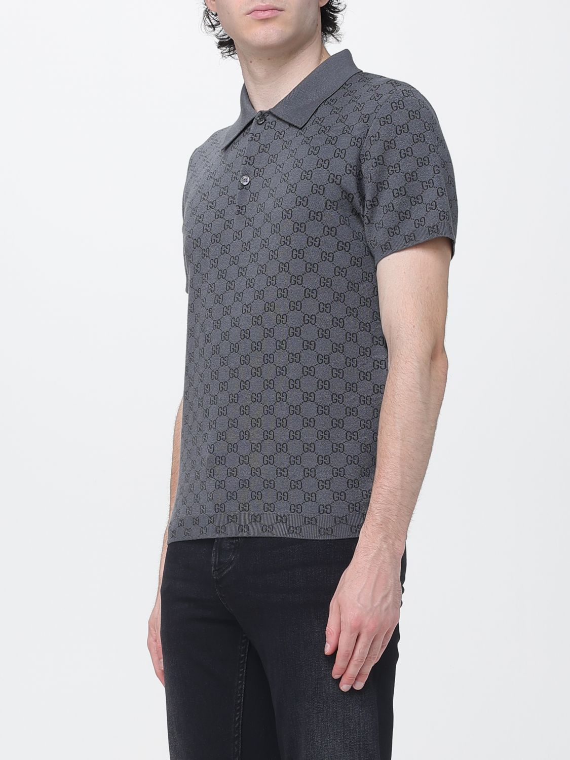 Gucci Men Gucci Gg Jacquard Wool And Silk-Blend Knit Polo GUCCI