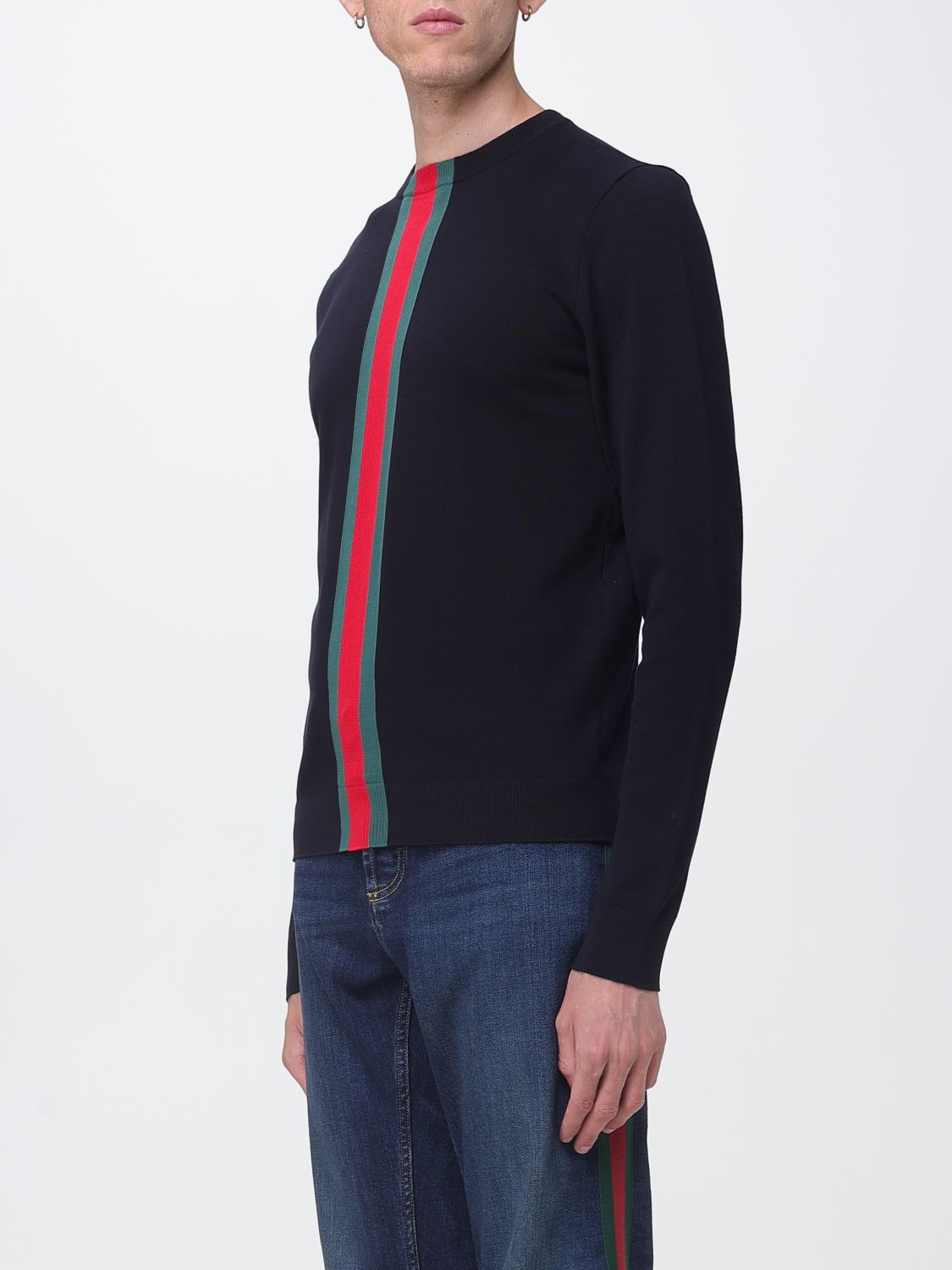 Gucci Men Gucci Striped Cotton Crew-Neck Jumper With Web Detail GUCCI