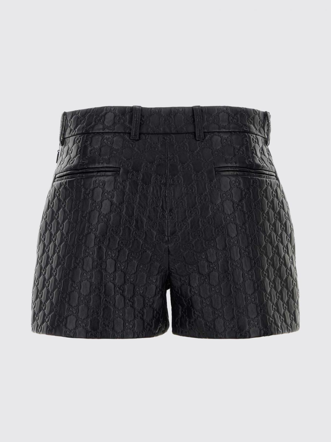 Gucci Women Gucci Gg Monogram Lambskin Leather Shorts With Mid-Rise Waist GUCCI