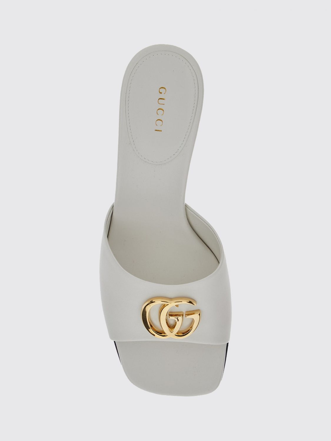 Gucci Women Nappa Leather Mules Gucci With Mid-Heel And Gg Monogram Hardware GUCCI