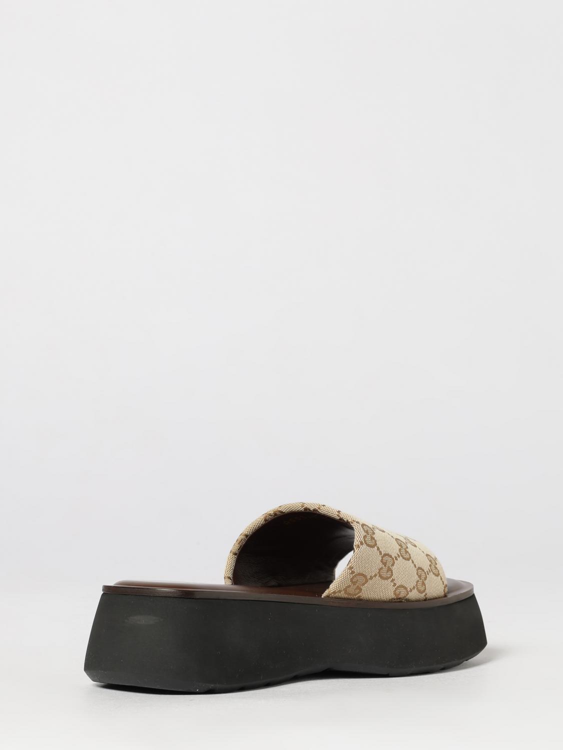 Gucci Low Wedge Sandals In Cotton Blend With Gg Monogram GUCCI