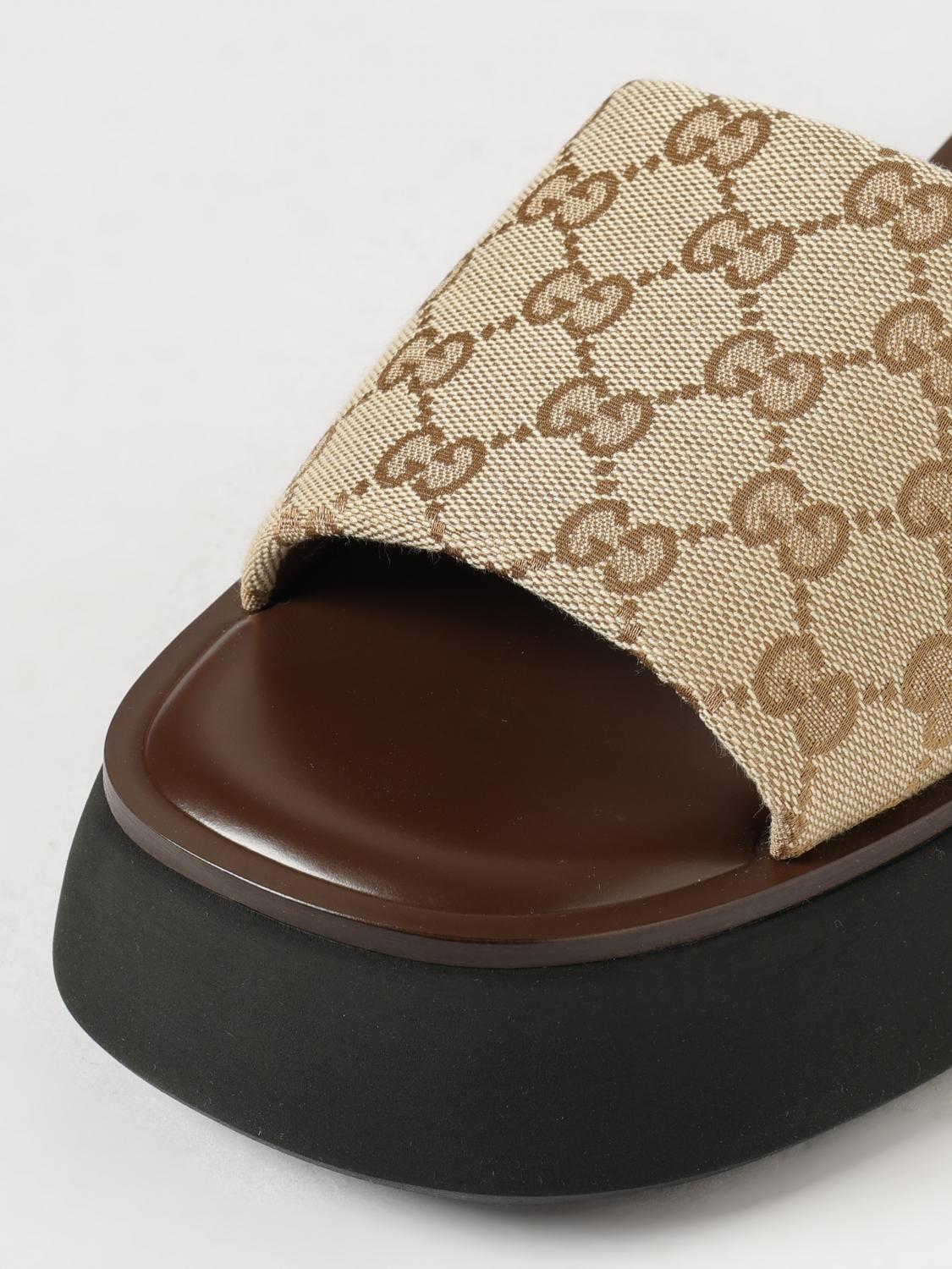Gucci Women Gucci Gg Monogram Cotton Wedge Mule Sandals GUCCI