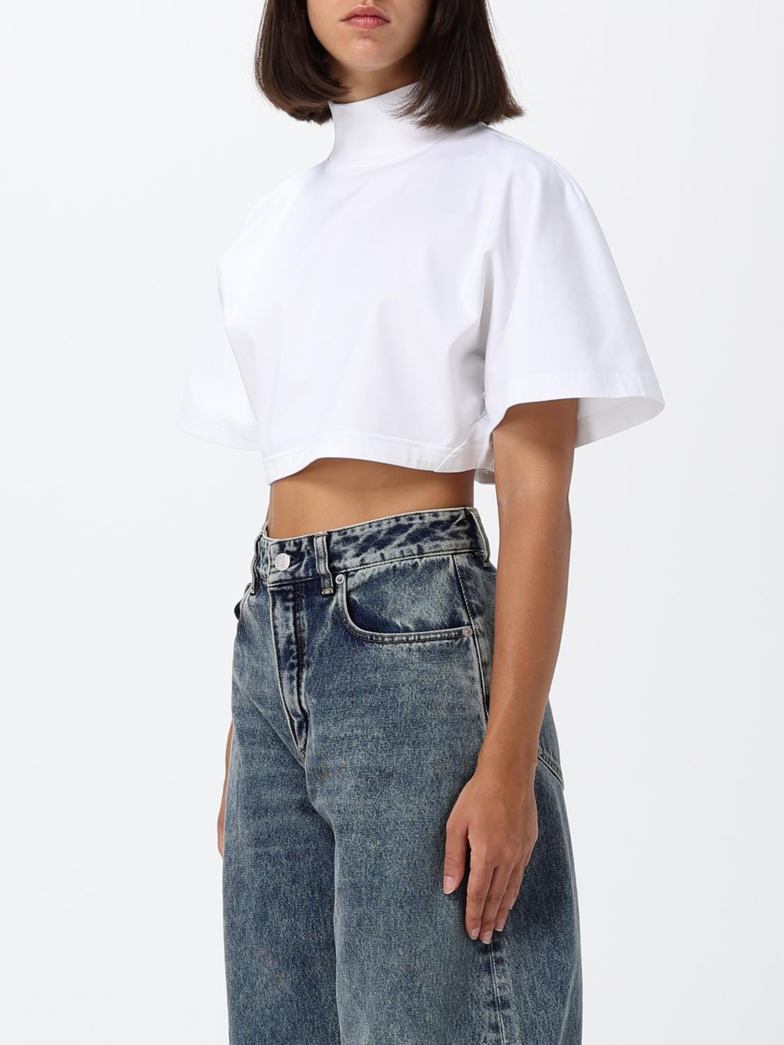 Alai�A Women Cropped Turtleneck Top Alaia In Cotton Jersey With Short Sleeves And Dropped Shoulders ALAIA