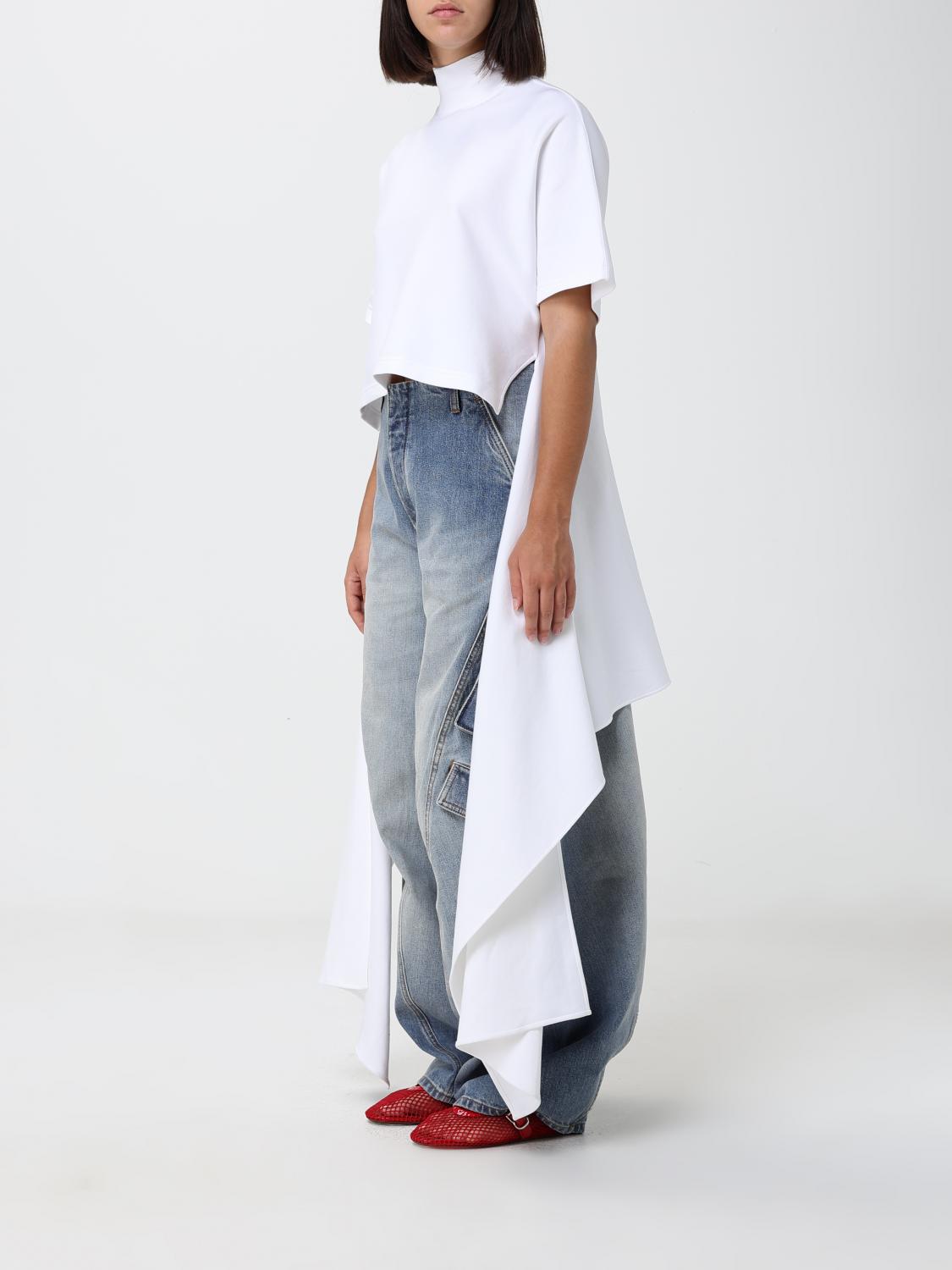 AlaiA Women Short-Sleeved Cotton Jersey Top Alaia With Mock Neck And Asymmetric Hem ALAIA