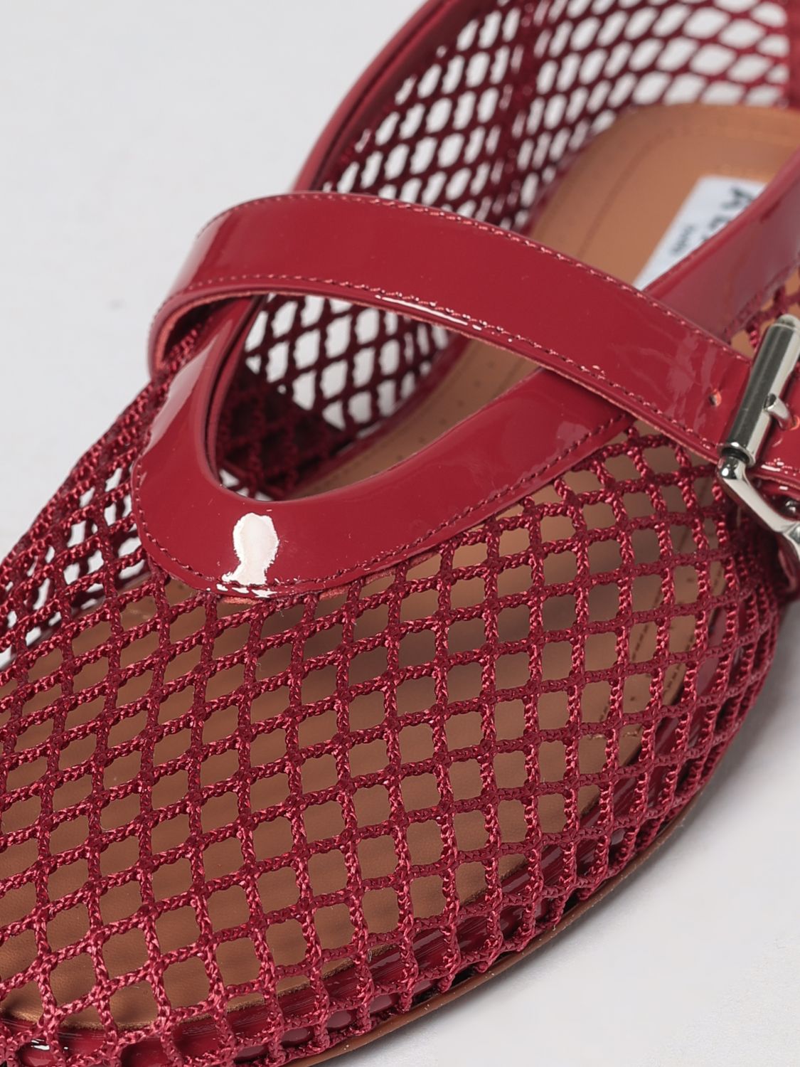 AlaiA Women Mary Jane Mesh And Patent Leather Ballerina Flats Alaia With Strap ALAIA