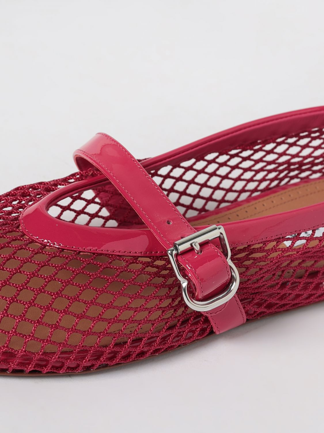 AlaiA Women Mary Jane Mesh And Patent Leather Ballerina Flats Alaia With Strap