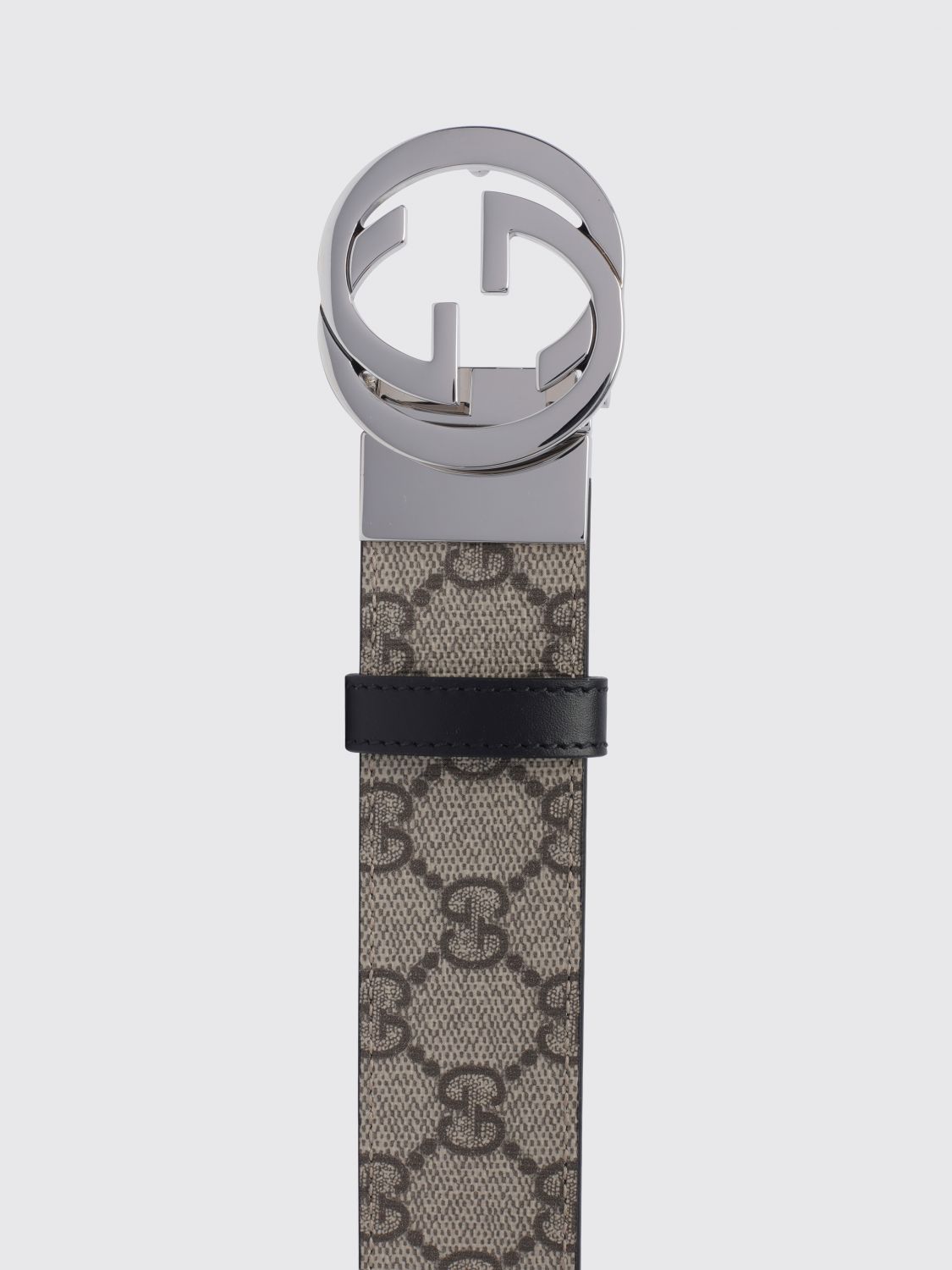 Gucci Men Reversible Gg Supreme Canvas And Leather Belt Gucci With Monogram Buckle GUCCI