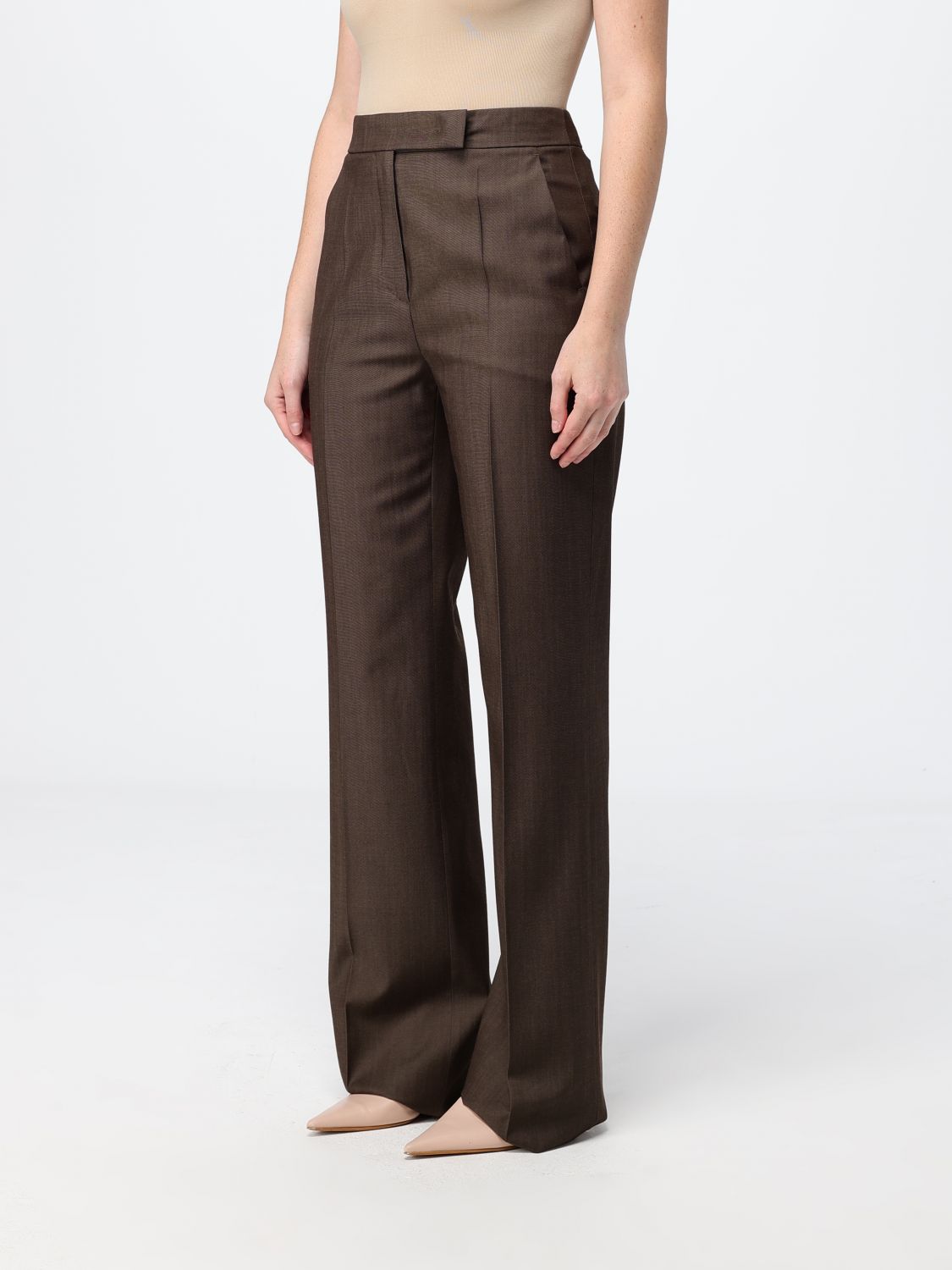 Max Mara Women Mid-Rise Straight-Leg Tailored Linen-Blend Trousers Max Mara MAX MARA