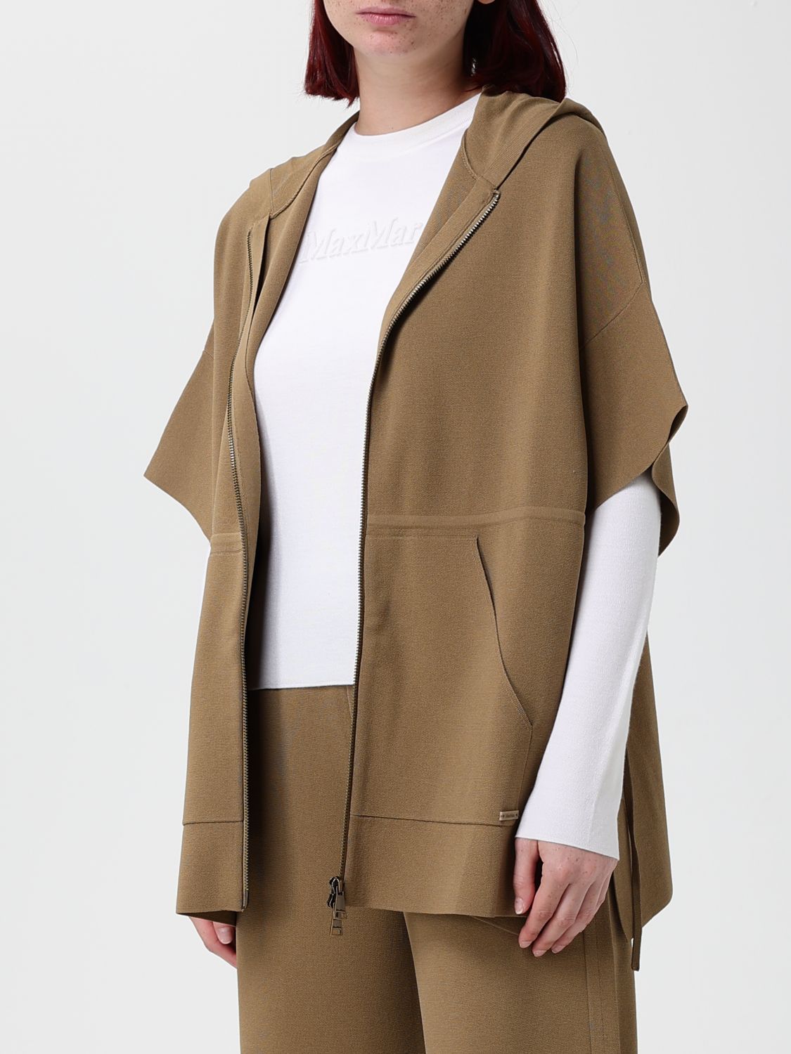 Max Mara Women Hooded Viscose Cape Max Mara With Zip Closure MAX MARA