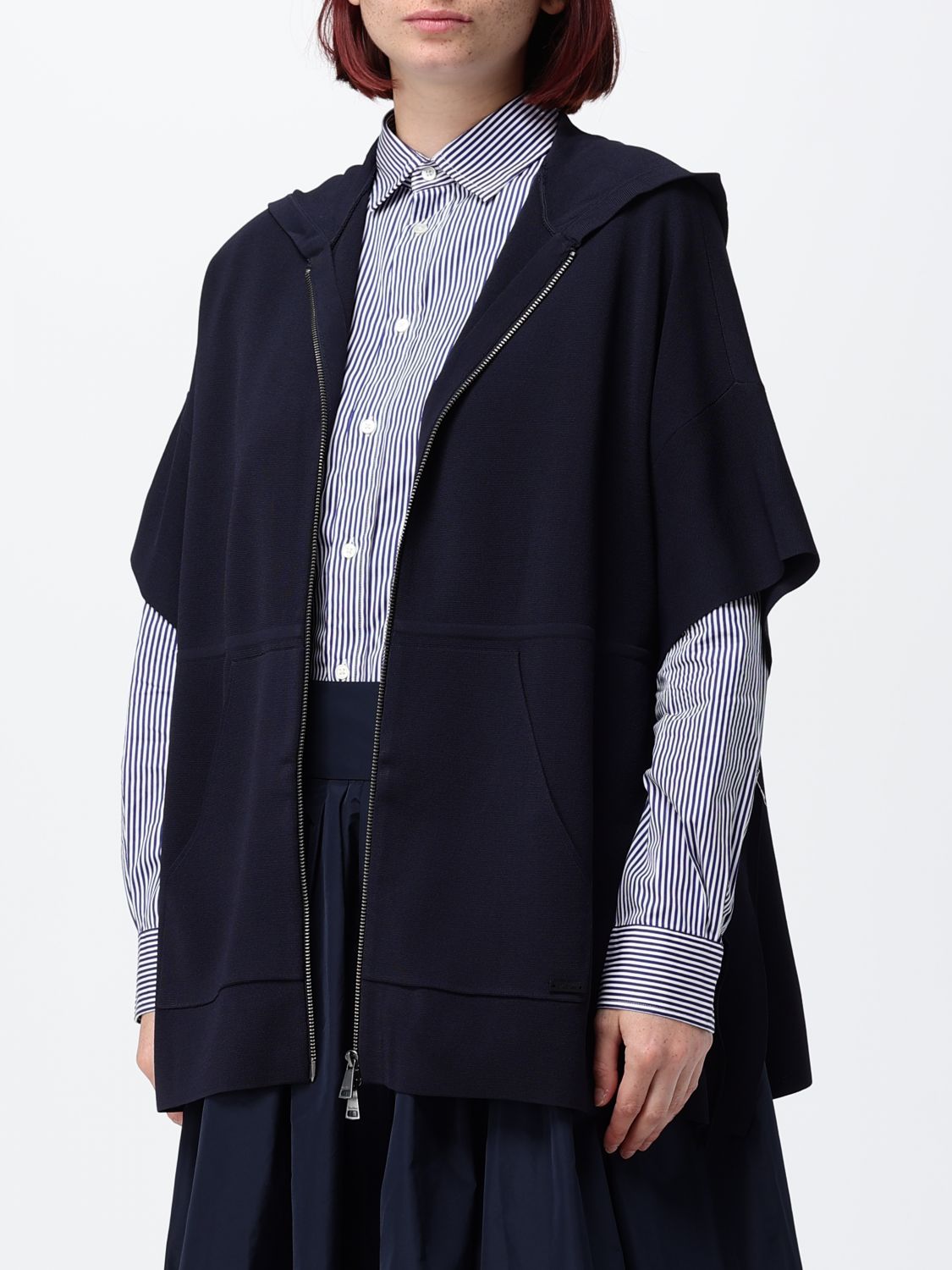 Max Mara Women Hooded Viscose Cape Max Mara With Zip Closure MAX MARA