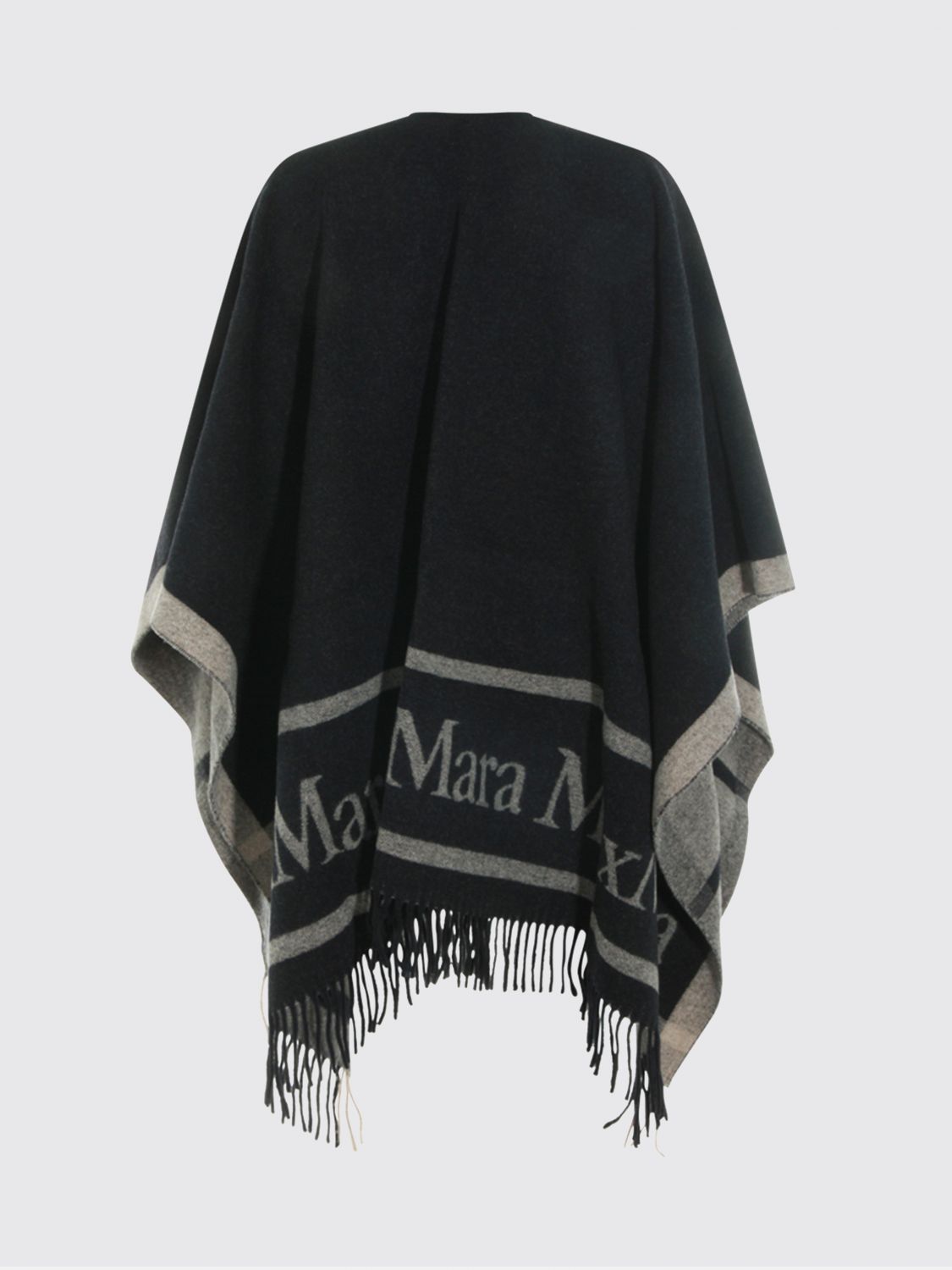 Max Mara Short Wool Cape With Jacquard Logo And Fringed Hem MAX MARA