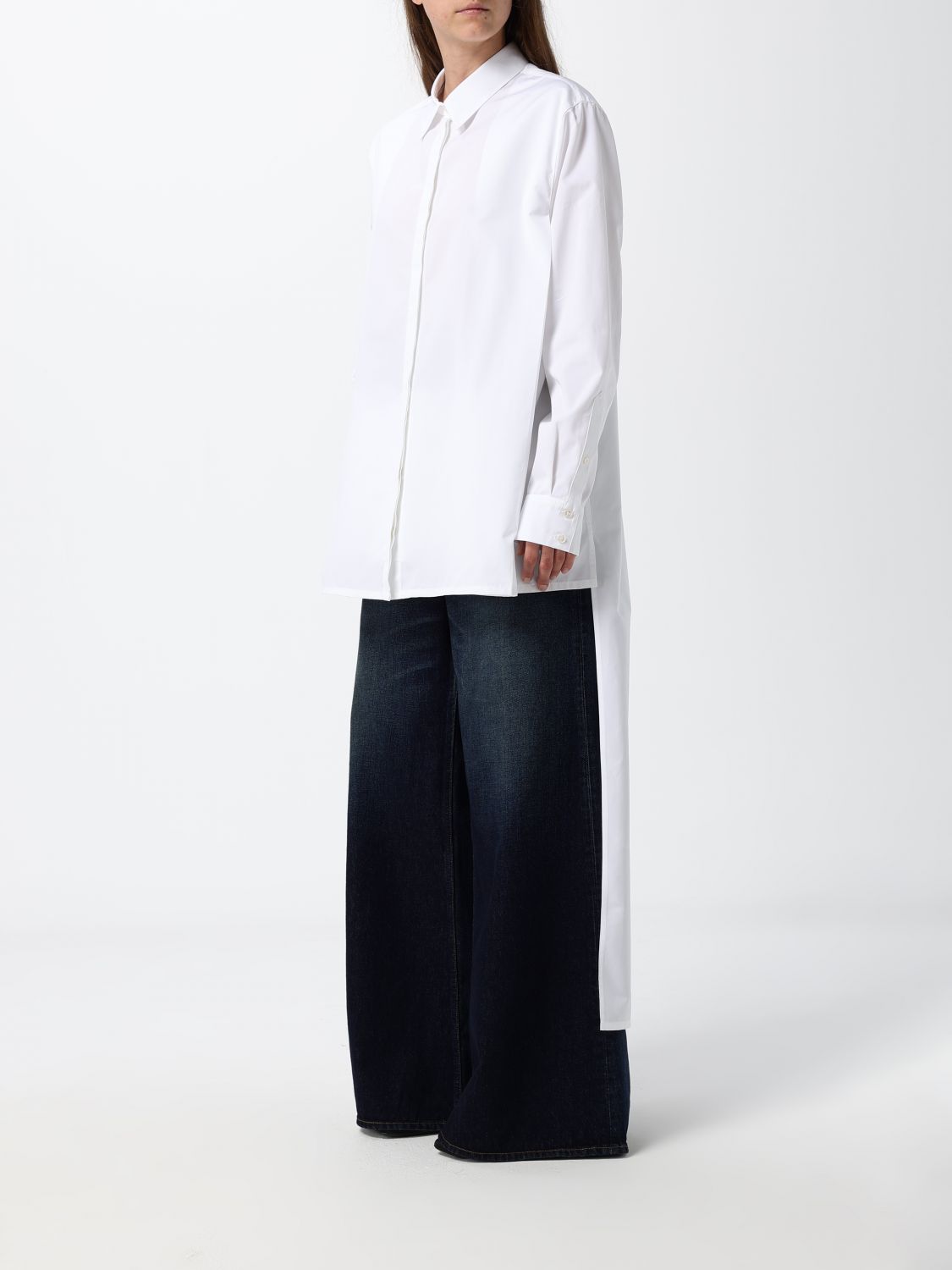 AlaiA Women Alaia Relaxed-Fit Asymmetrical Cotton Poplin Shirt ALAIA