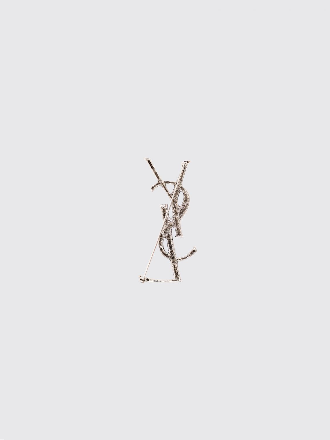Saint Laurent Men Saint Laurent Ysl Monogram Chromed Brass Brooch SAINT LAURENT