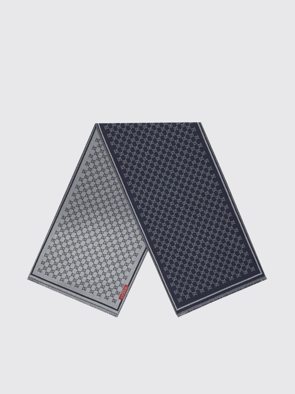 Gucci Men All-Over Gg Motif Wool Scarf Gucci With Fringed Edges GUCCI