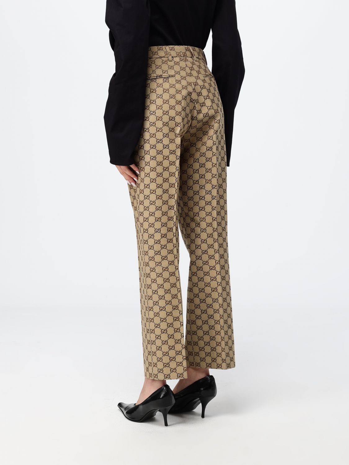 Slim Fit Cropped Trousers Gucci In Gg Supreme Fabric With Monogram Pattern GUCCI