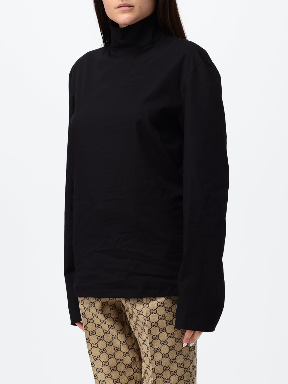 Gucci Women Gucci Slim Fit Cotton Poplin Long-Sleeve Turtleneck Top GUCCI