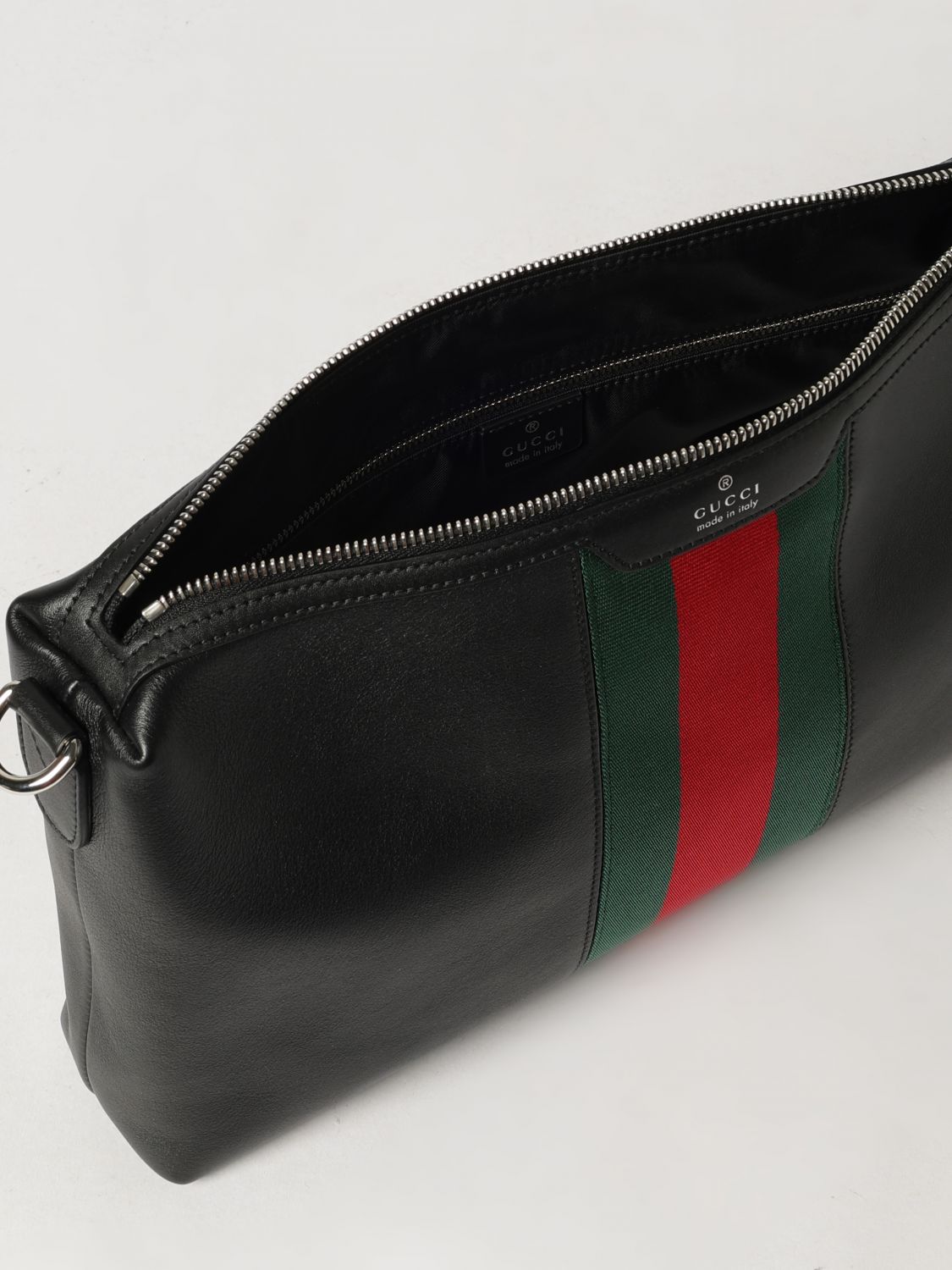 Gucci Men Gucci Smooth Leather Crossbody Bag With Web Detail GUCCI