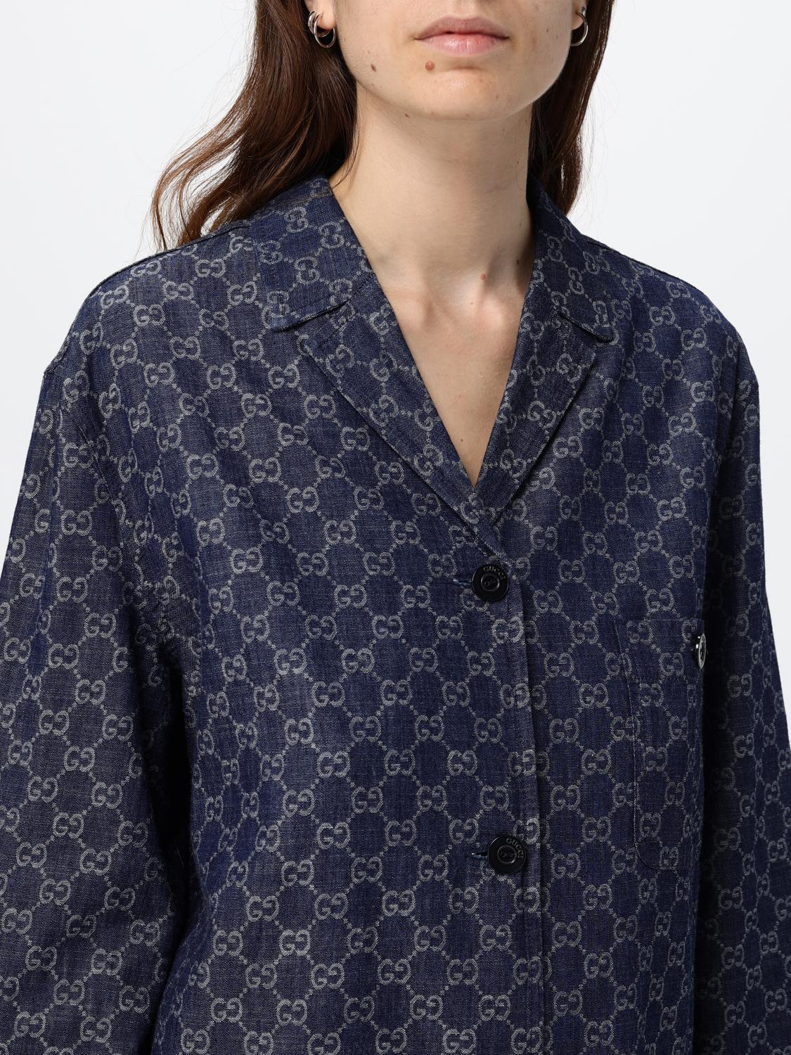 Gucci Women All-Over Gg Monogram Denim Shirt Jacket Gucci In A Relaxed Fit GUCCI