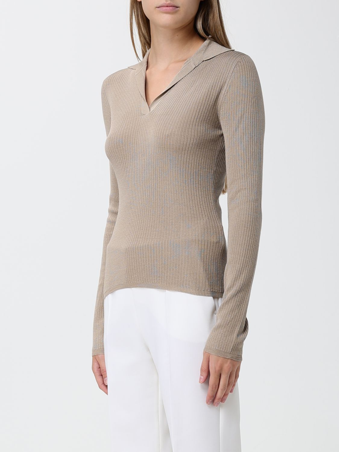 Max Mara Women Max Mara Ribbed Silk And Cashmere Knit Polo With V-Neck And Slim Fit MAX MARA