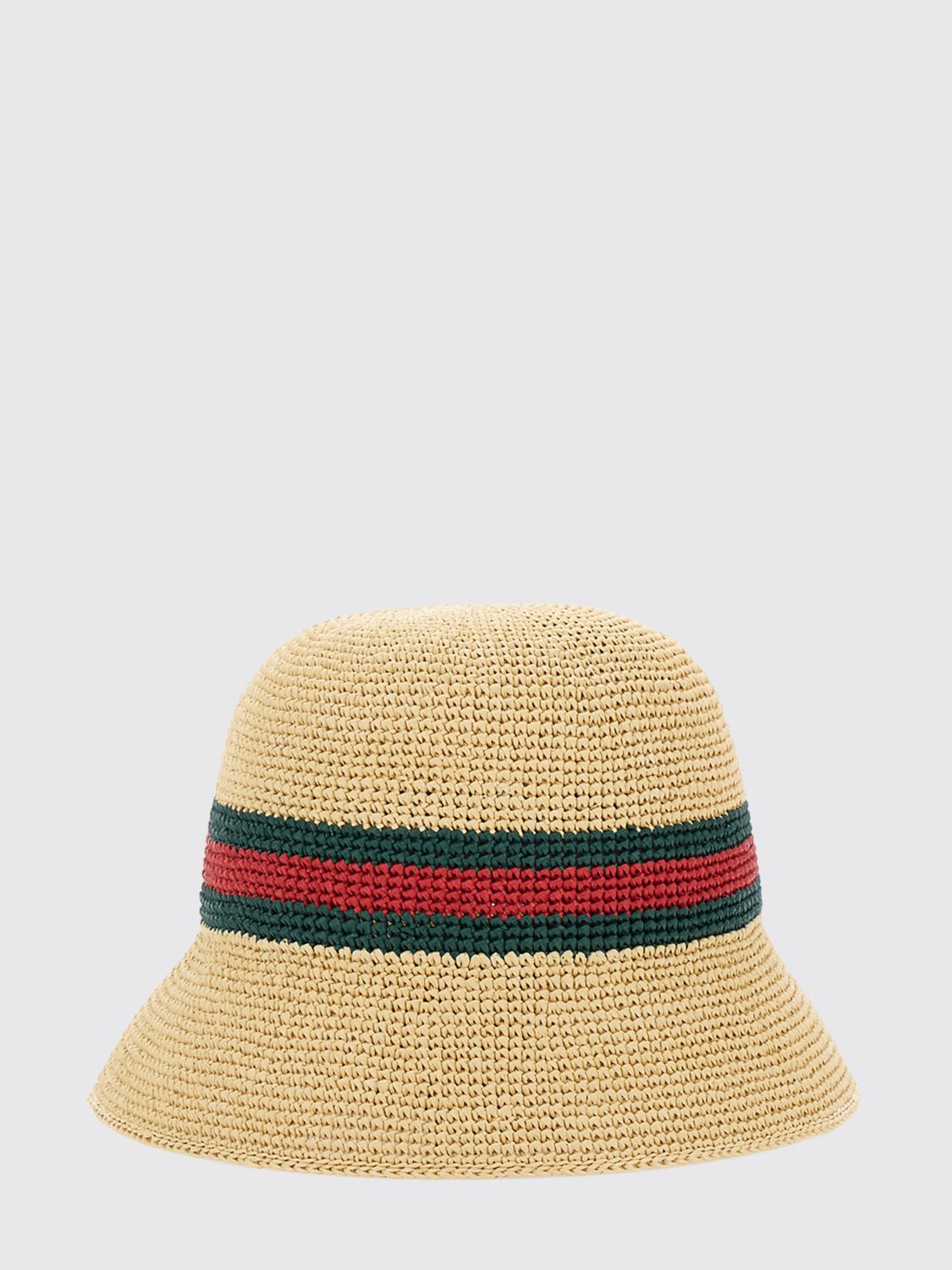 Gucci Women Gucci Striped Raffia Bucket Hat With Gg Detail GUCCI