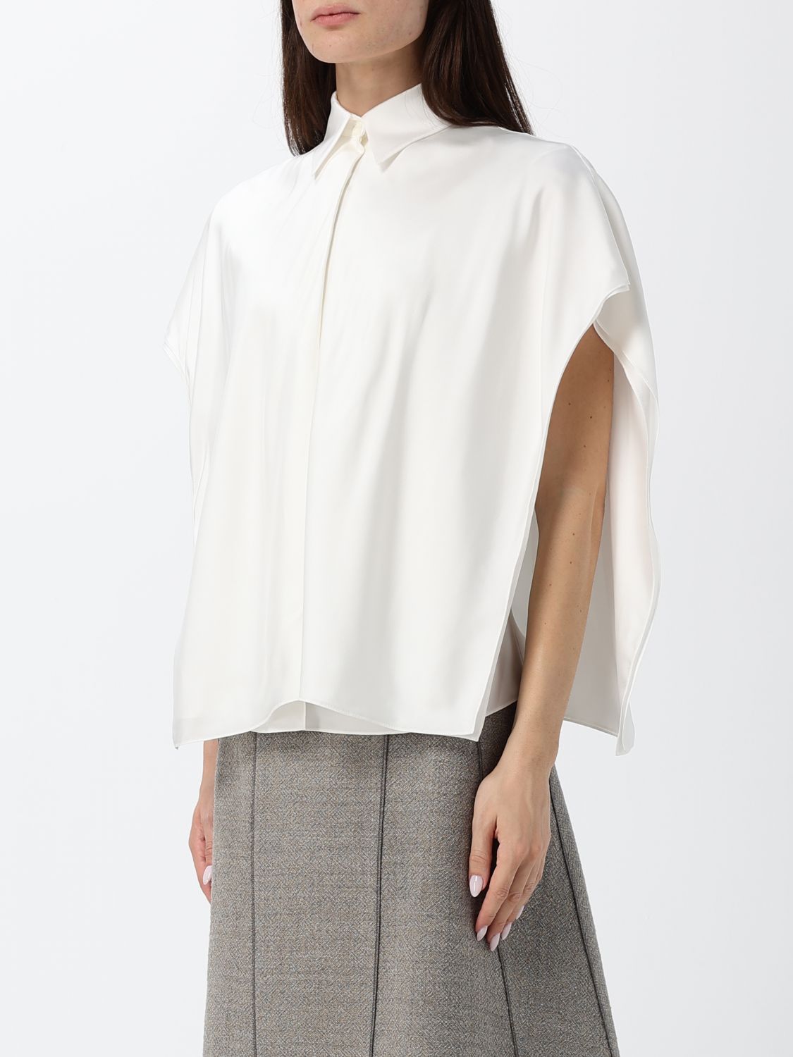 Bottega Veneta Women Sleeveless Silk Shirt Bottega Veneta With Classic Collar BOTTEGA VENETA