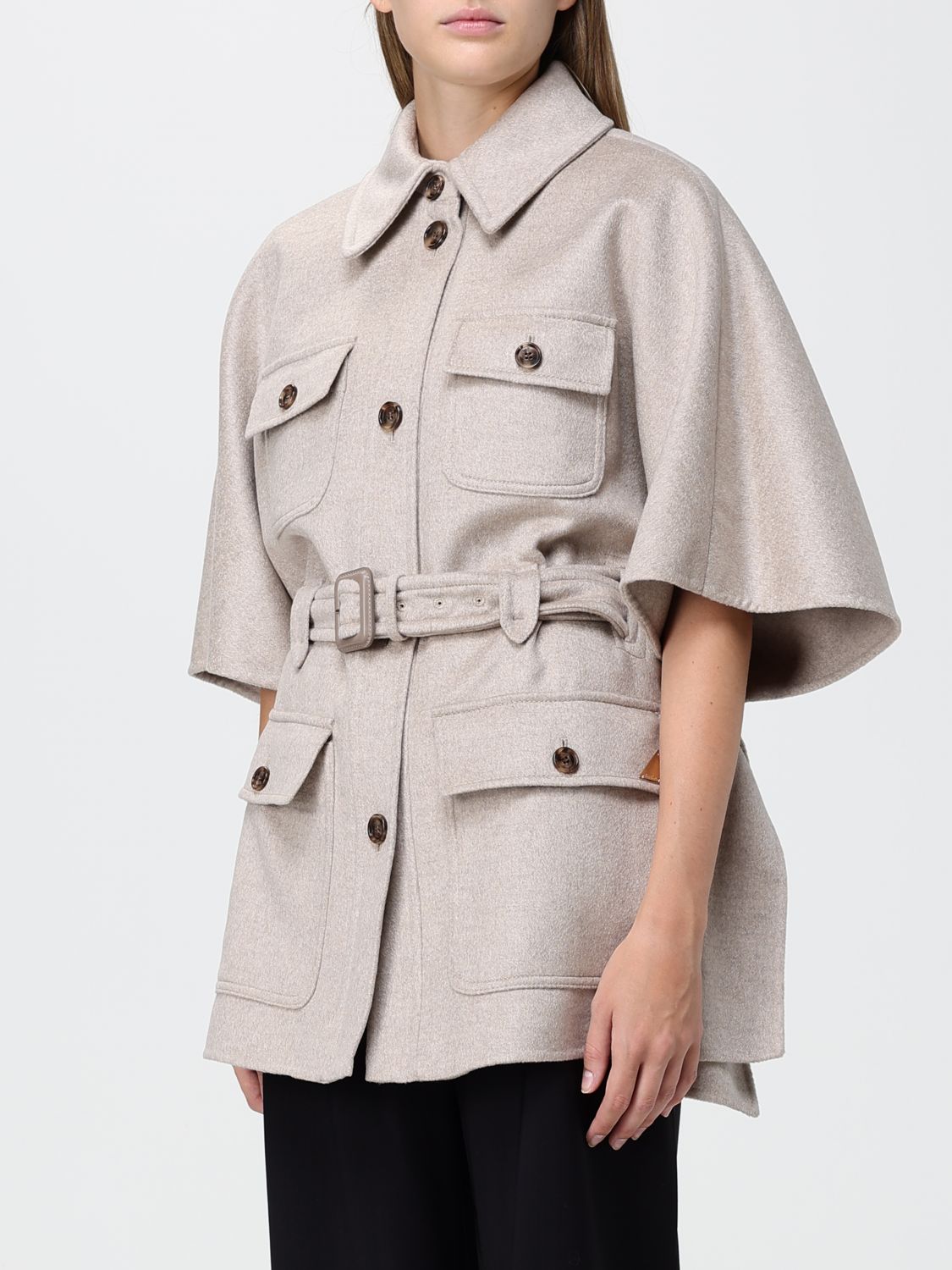 Max Mara Women Max Mara Single-Breasted 100% Cashmere Safari Jacket With Short Sleeves MAX MARA